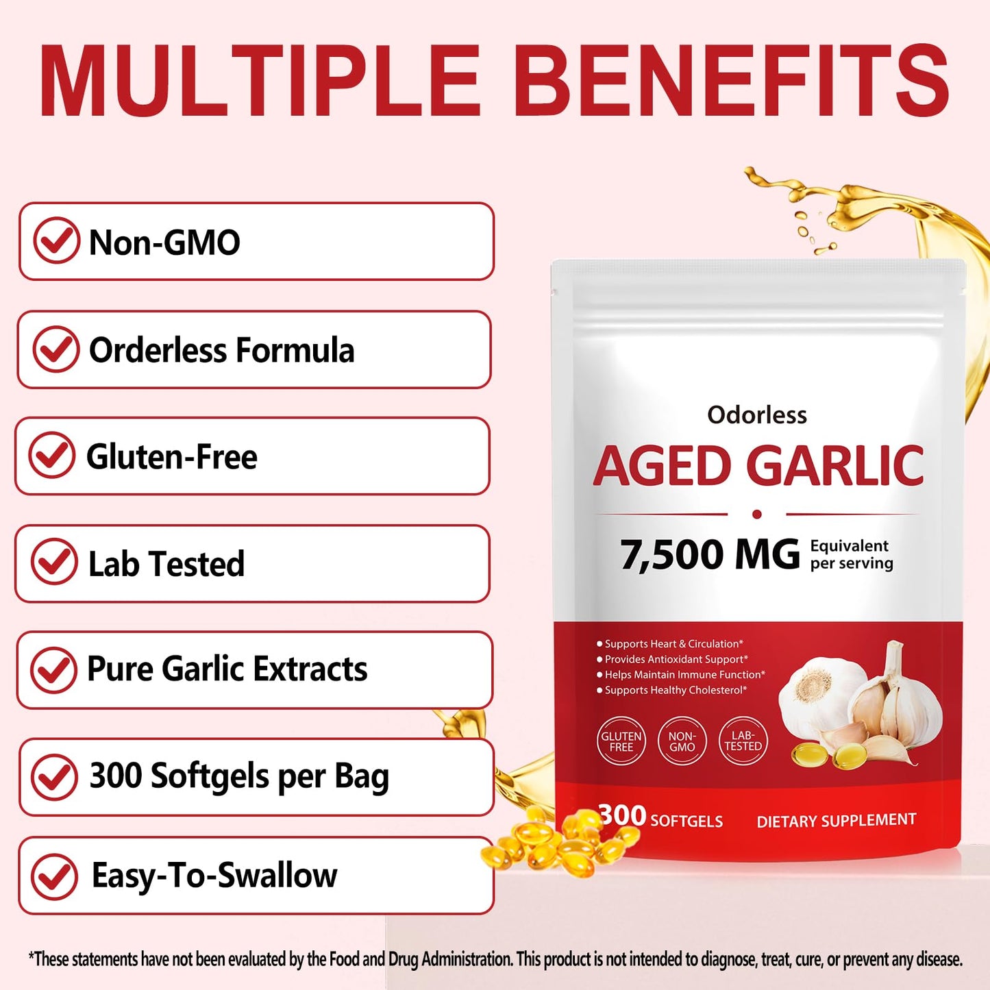 YIEEGCM Odorless Aged Garlic Extract Softgels 300 Count