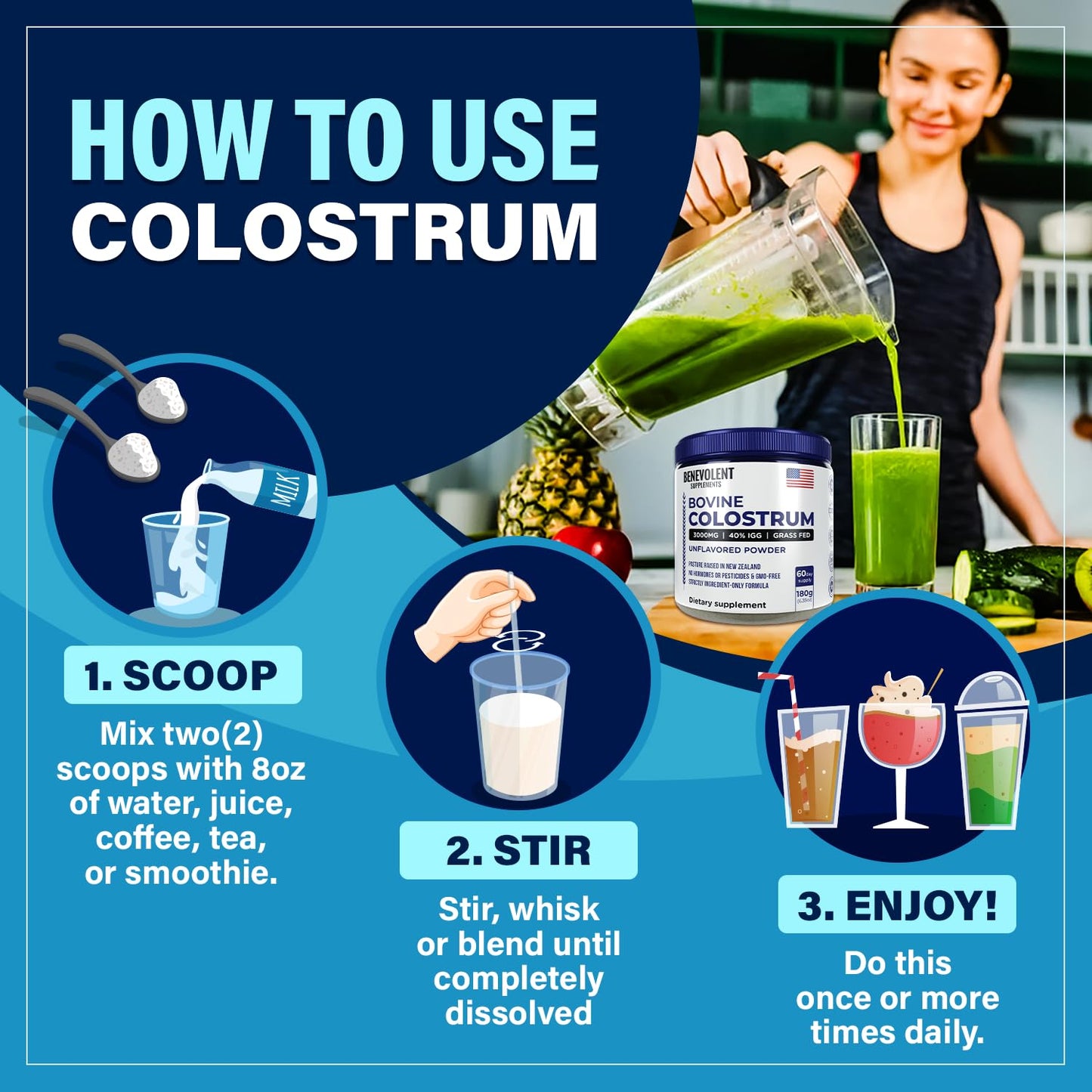 Benevolent Nourishment Bovine Colostrum Powder Supplement 60 Servings