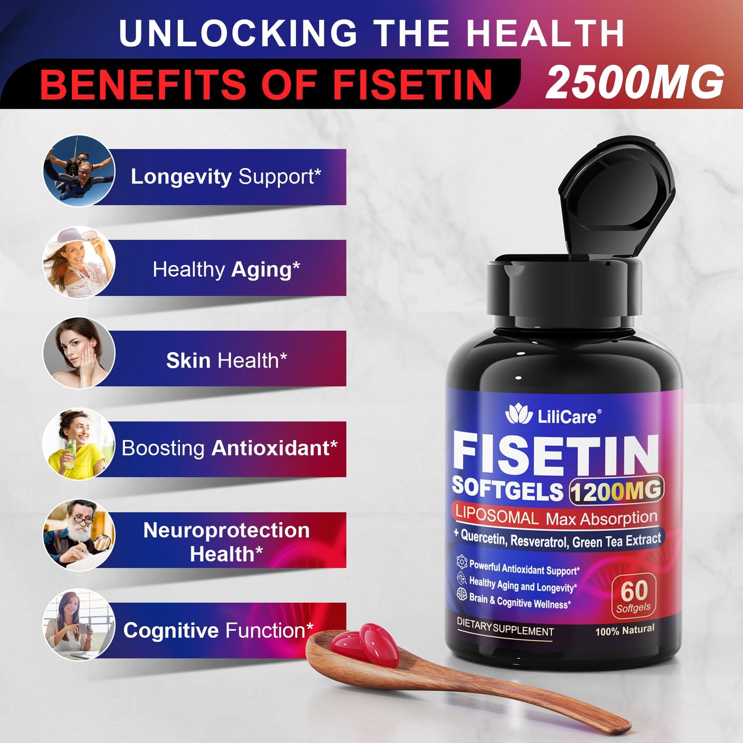 LILICARE Fisetin Supplement Softgels 60 Count