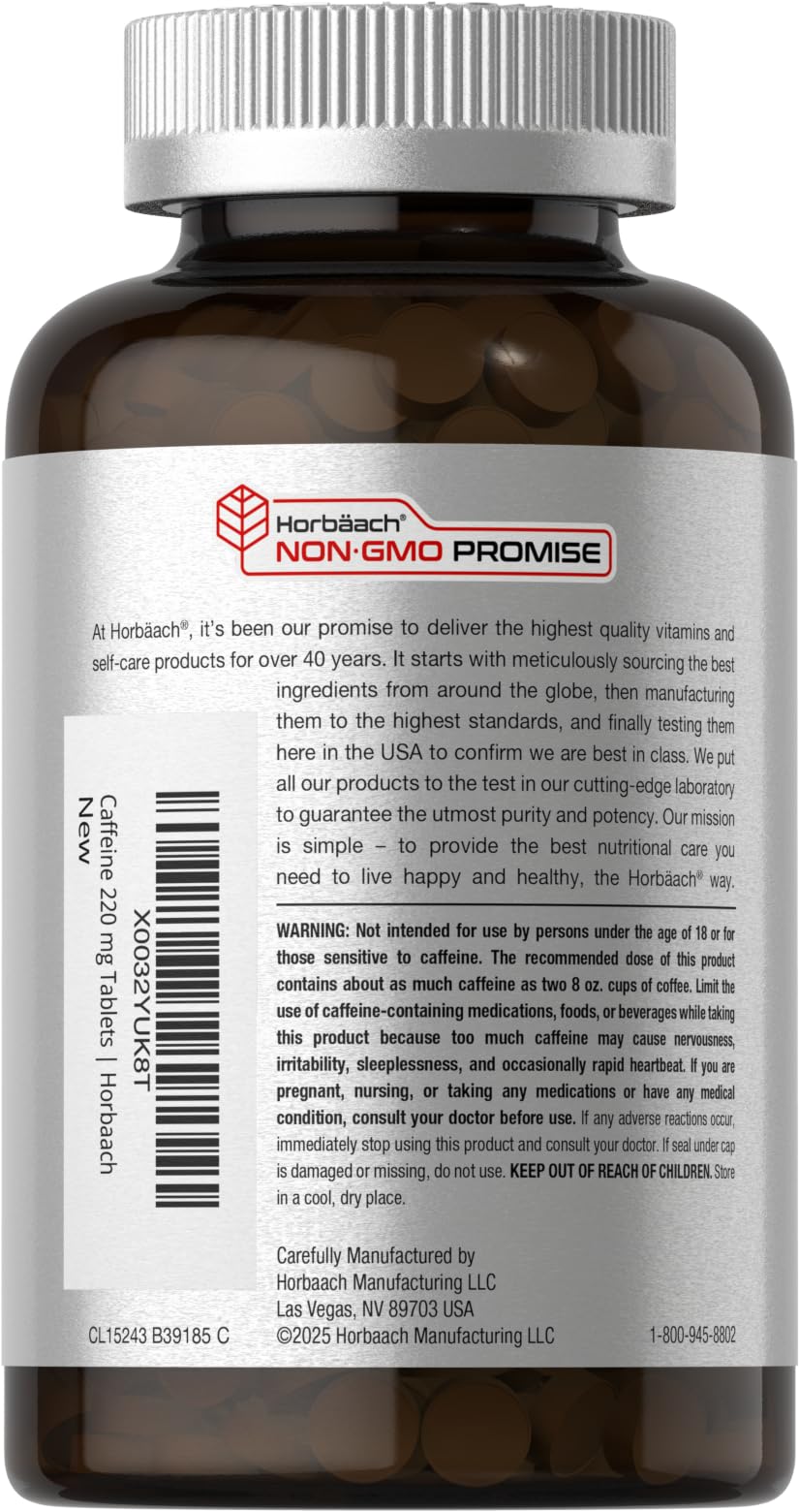 Horbäach Caffeine Tablets 220mg with Green Tea, 500 Tablets