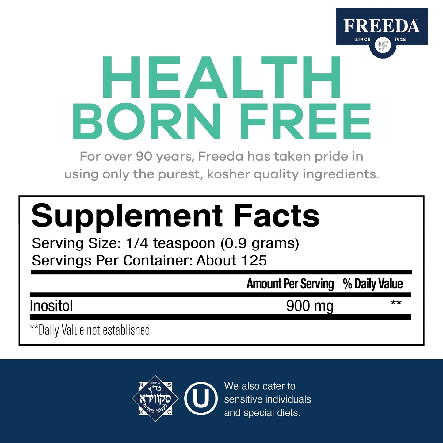 FREEDA Pure Myo-Inositol Powder, 4 oz