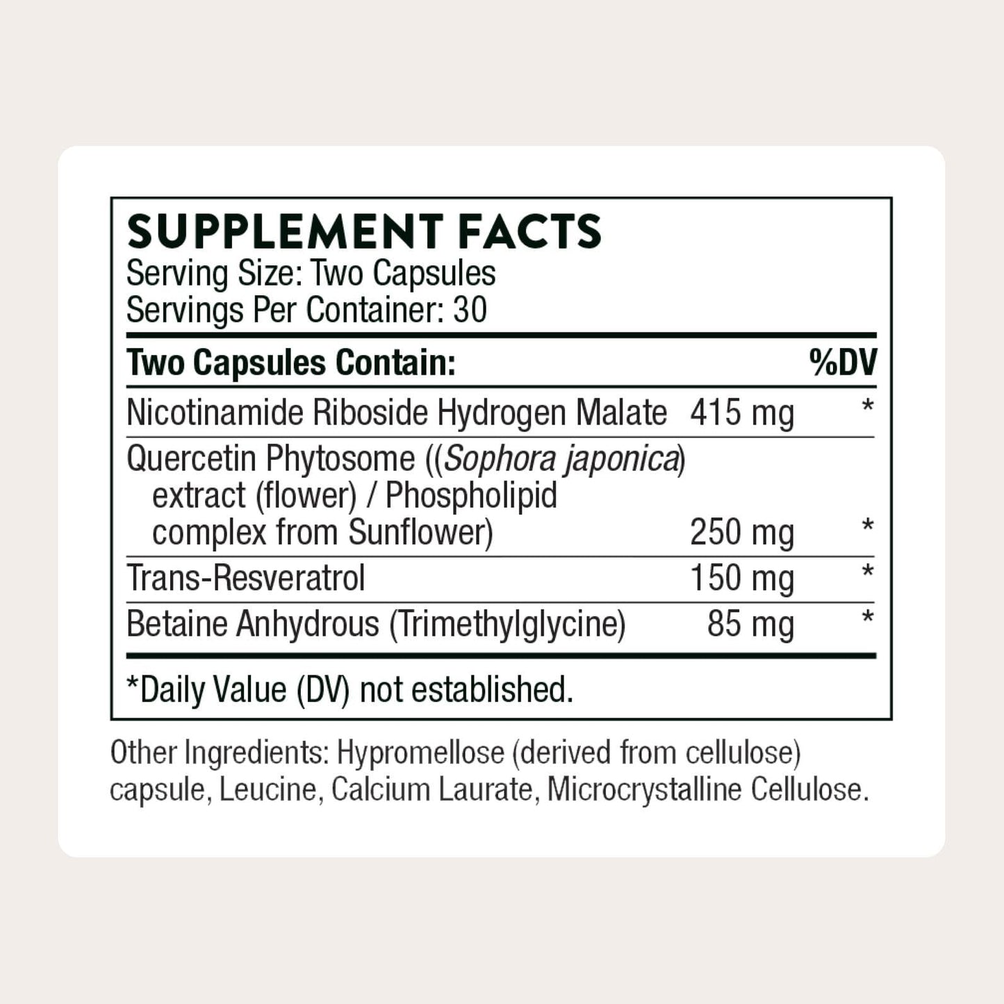THORNE ResveraCel Nicotinamide Riboside with Quercetin Phytosome & Resveratrol Capsules, 60 Count