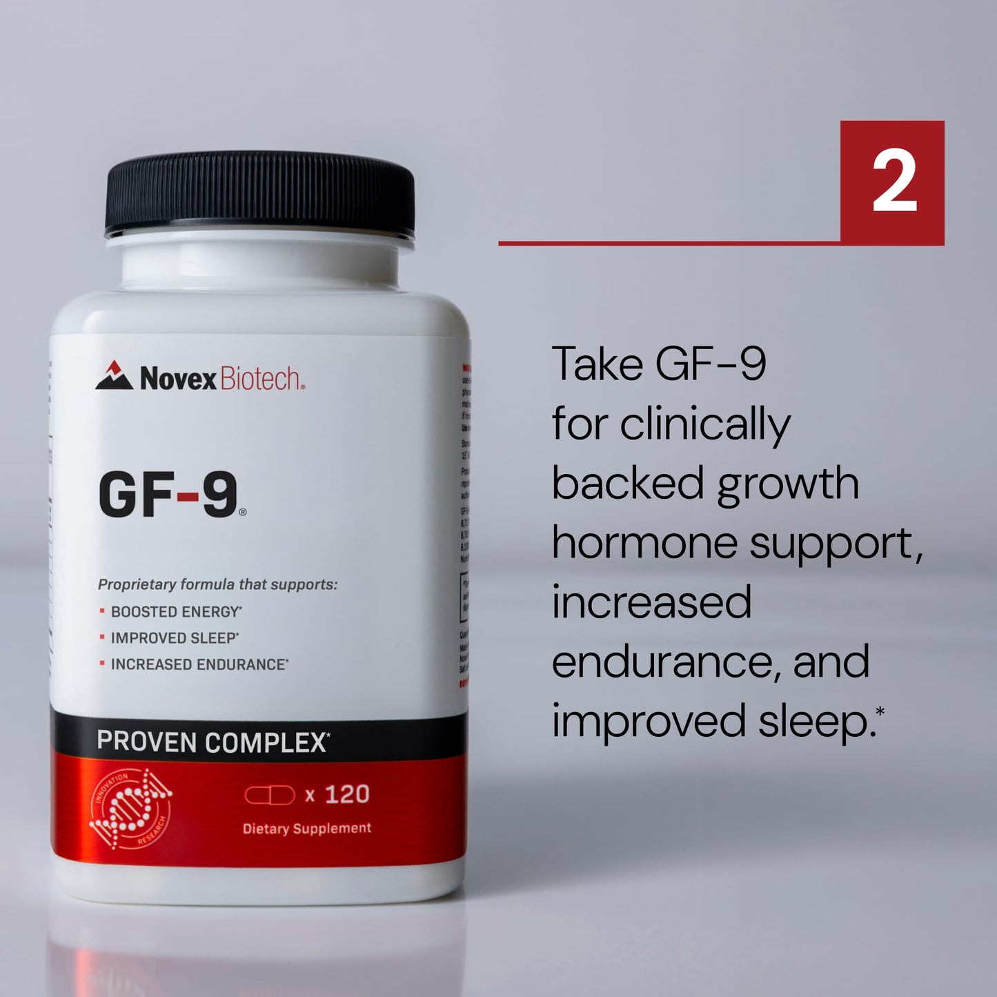 Novex Biotech GF-9 Black Label Advanced HGH Support for Men 45+ – Clinically Studied Amino Acid Complex, Alpha-GPC, GLP-1 Pathway Support & Focus – 210 Capsules