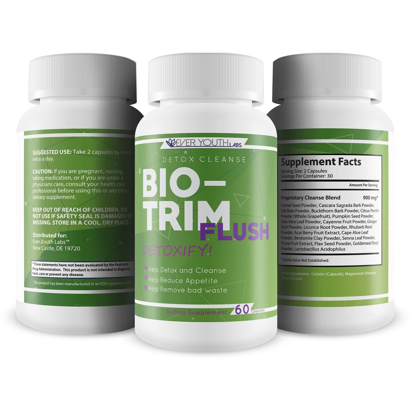 Ever Youth Labs Bio Trim Flush Colon Cleanse Detox with Probiotics Capsule, 60 Count