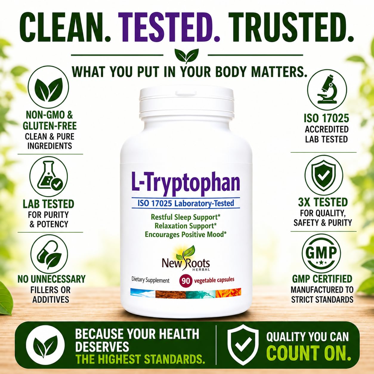 New Roots Herbal L-Tryptophan 220mg Capsules, 90 Count