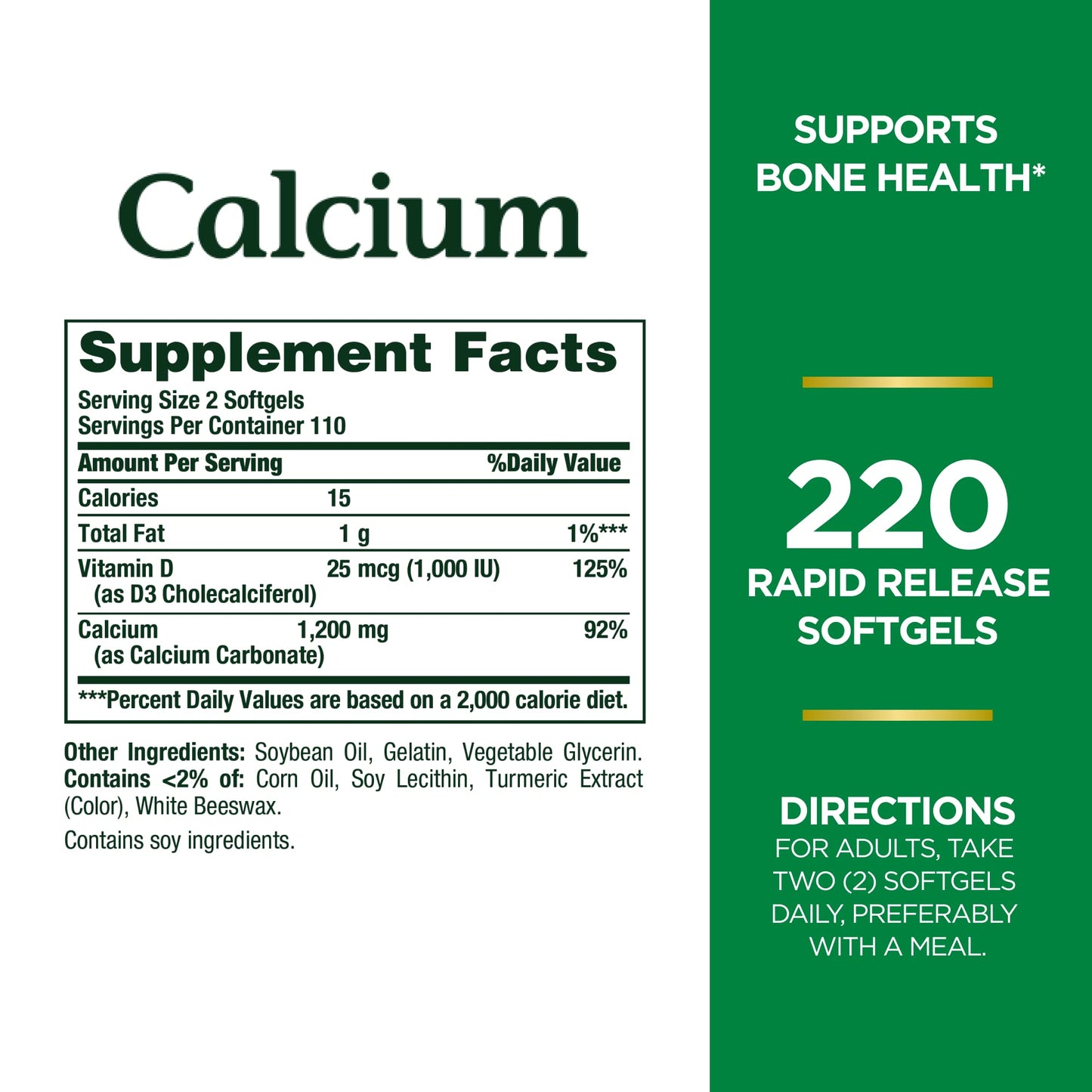 Nature's Bounty Calcium 1200 mg with Vitamin D3, Bone Health & Immune Support Softgels, 440 Softgels
