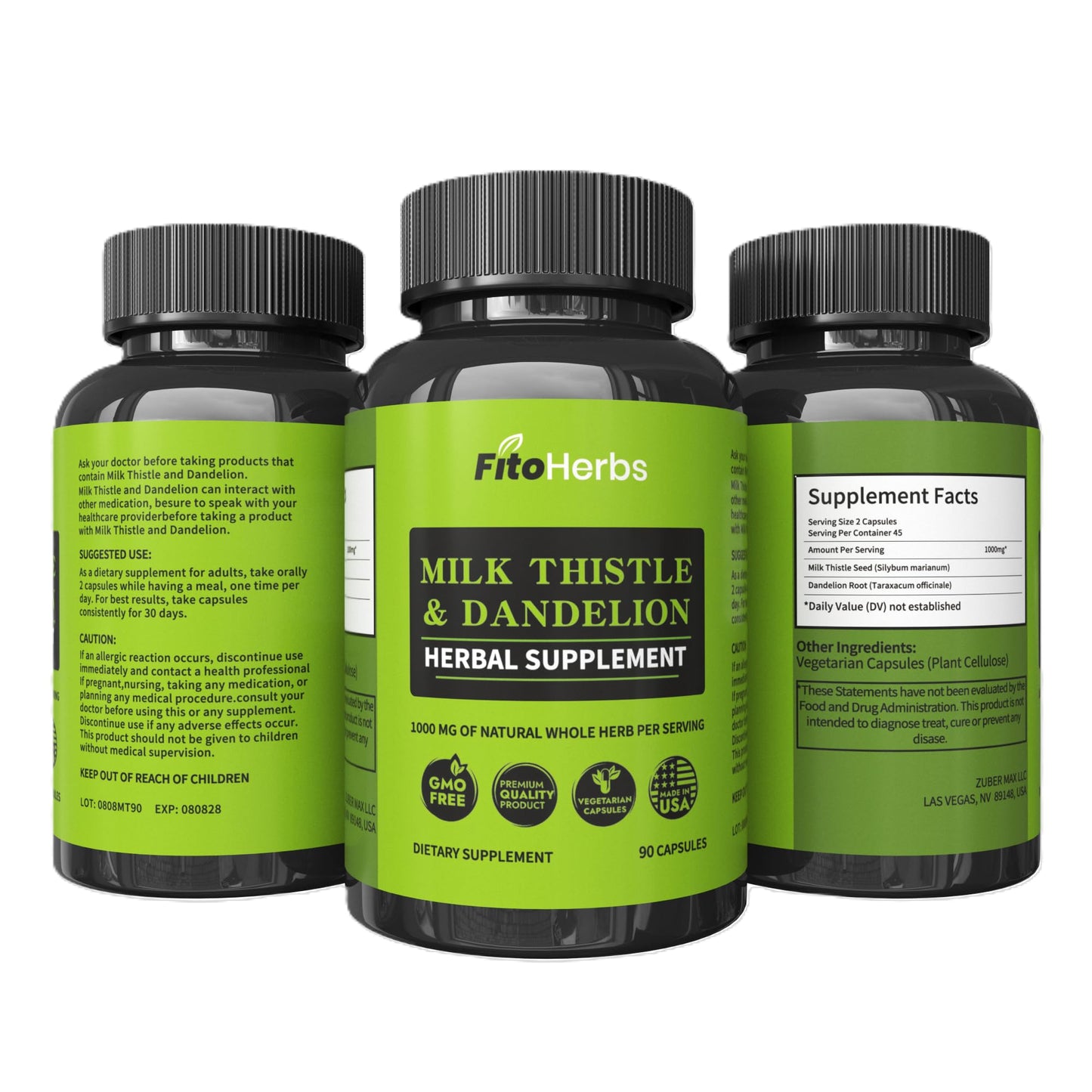 FitoHerbs Milk Thistle & Dandelion 1000mg Capsule, 90 Count