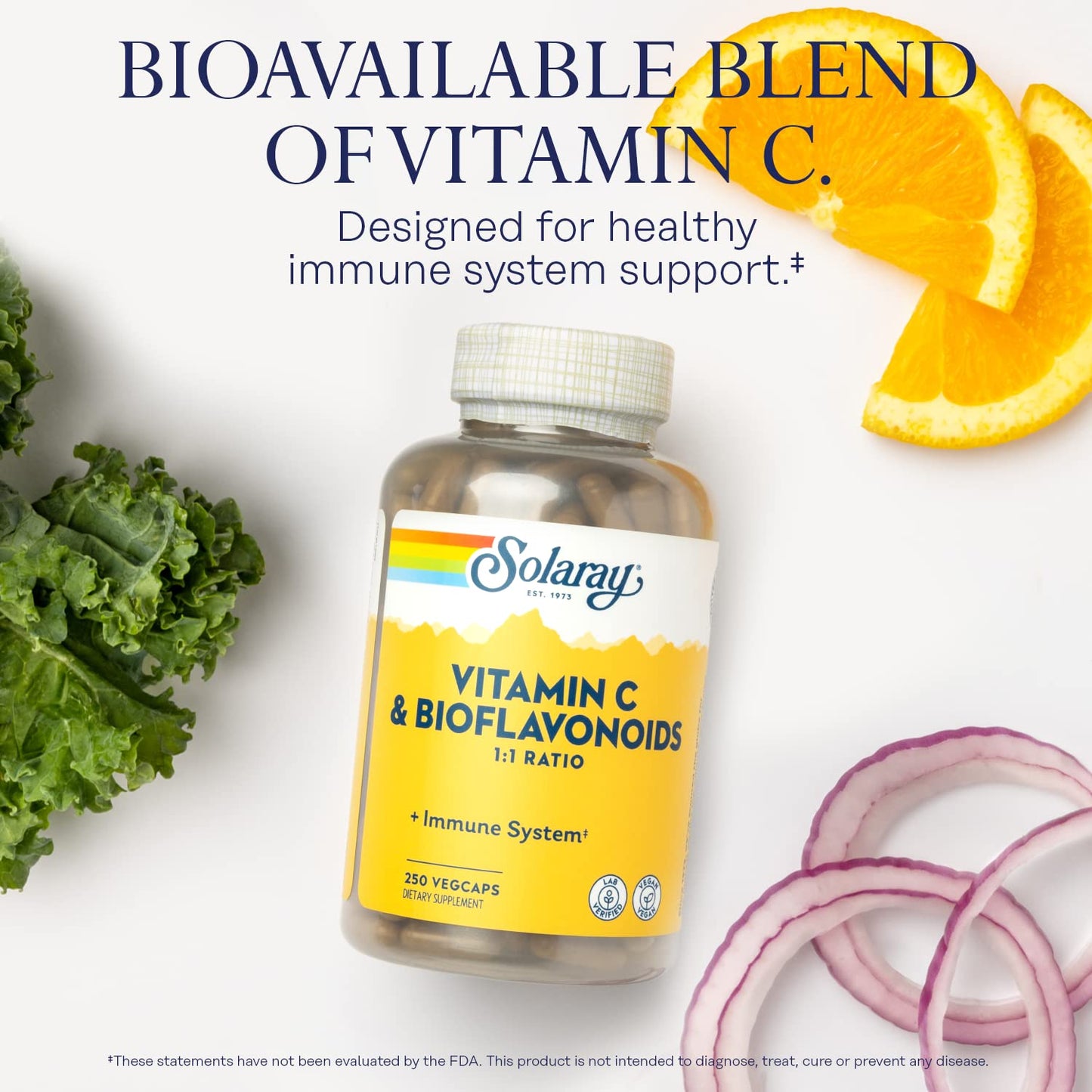 SOLARAY Vitamin C 500mg with Citrus Bioflavonoids Capsule 250 VegCaps - Antioxidant and Immune Support