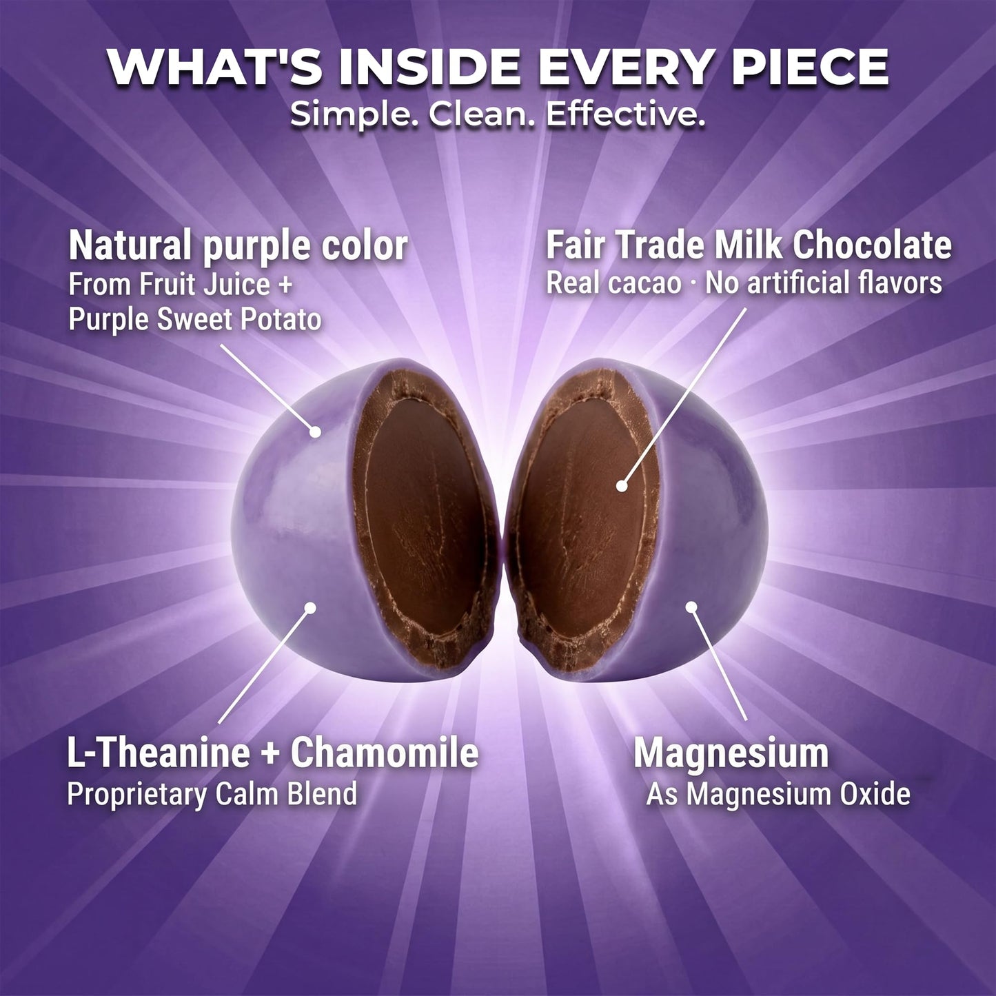 Good Day Chocolate Natural Calming Supplement for Kids, Blend of Camomile, L-Theanine, Fair Trade and Non-GMO Chocolate Gummy, 50 Gummies