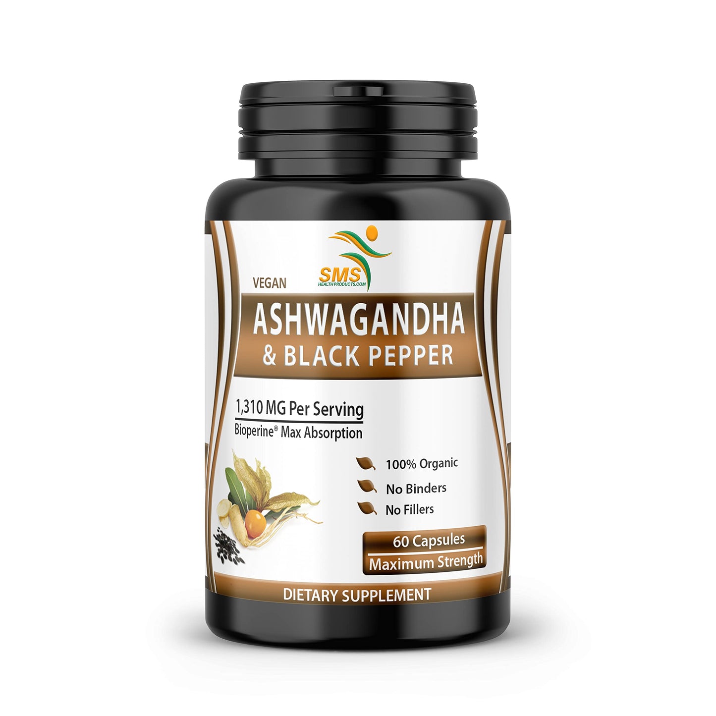 SMSHEALTHPRODUCTS.com Ashwagandha with Black Pepper Capsules 60 Capsules