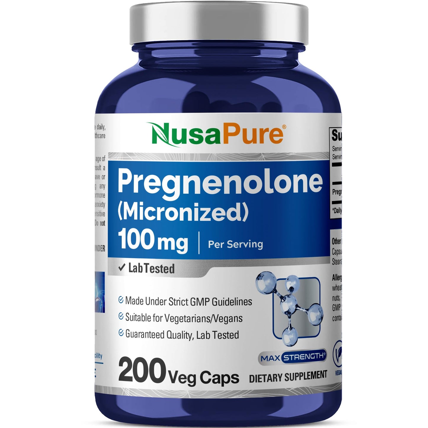 NusaPure Pregnenolone (Micronized) 100 mg per Serving Capsule, 200 Veg Caps