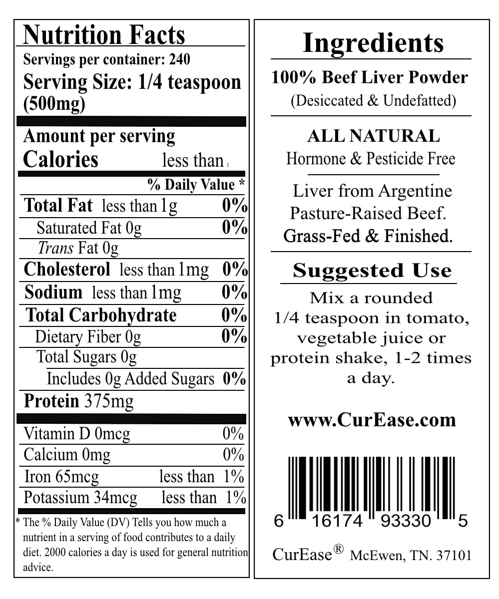 CurEase Beef Liver Powder 4.2 oz, 240 Servings