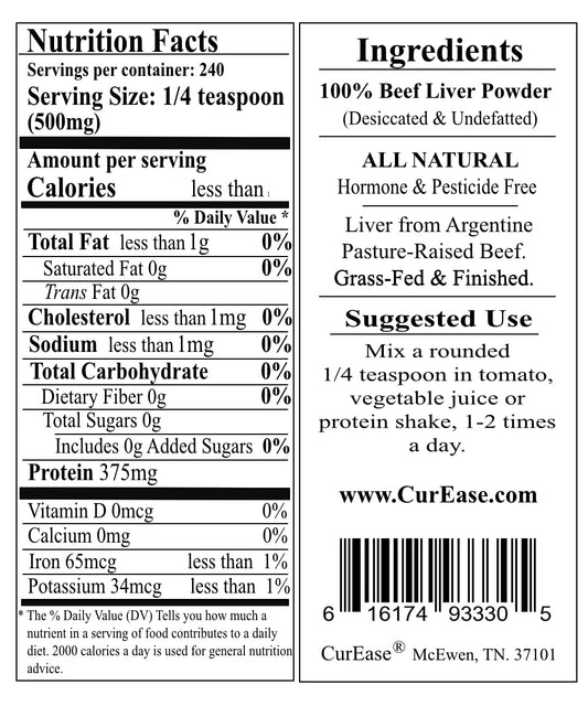 CurEase Beef Liver Powder 4.2 oz, 240 Servings