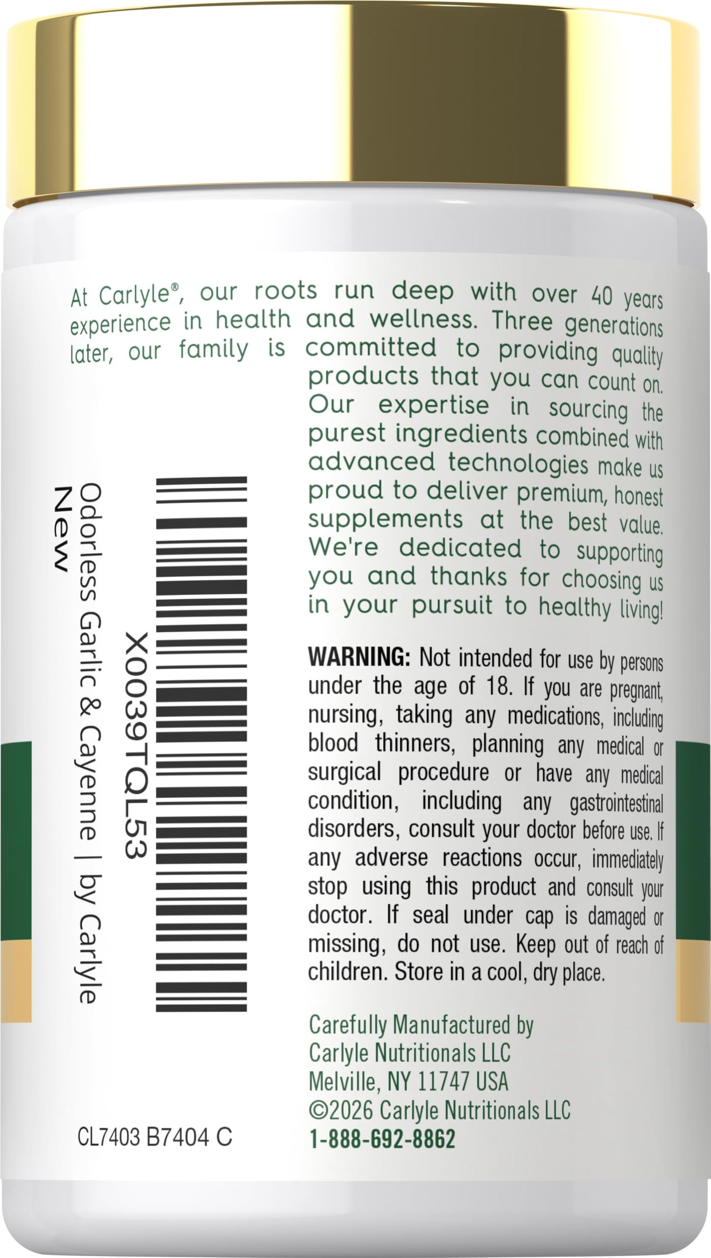 Carlyle Odorless Garlic and Cayenne Supplement Softgels 200