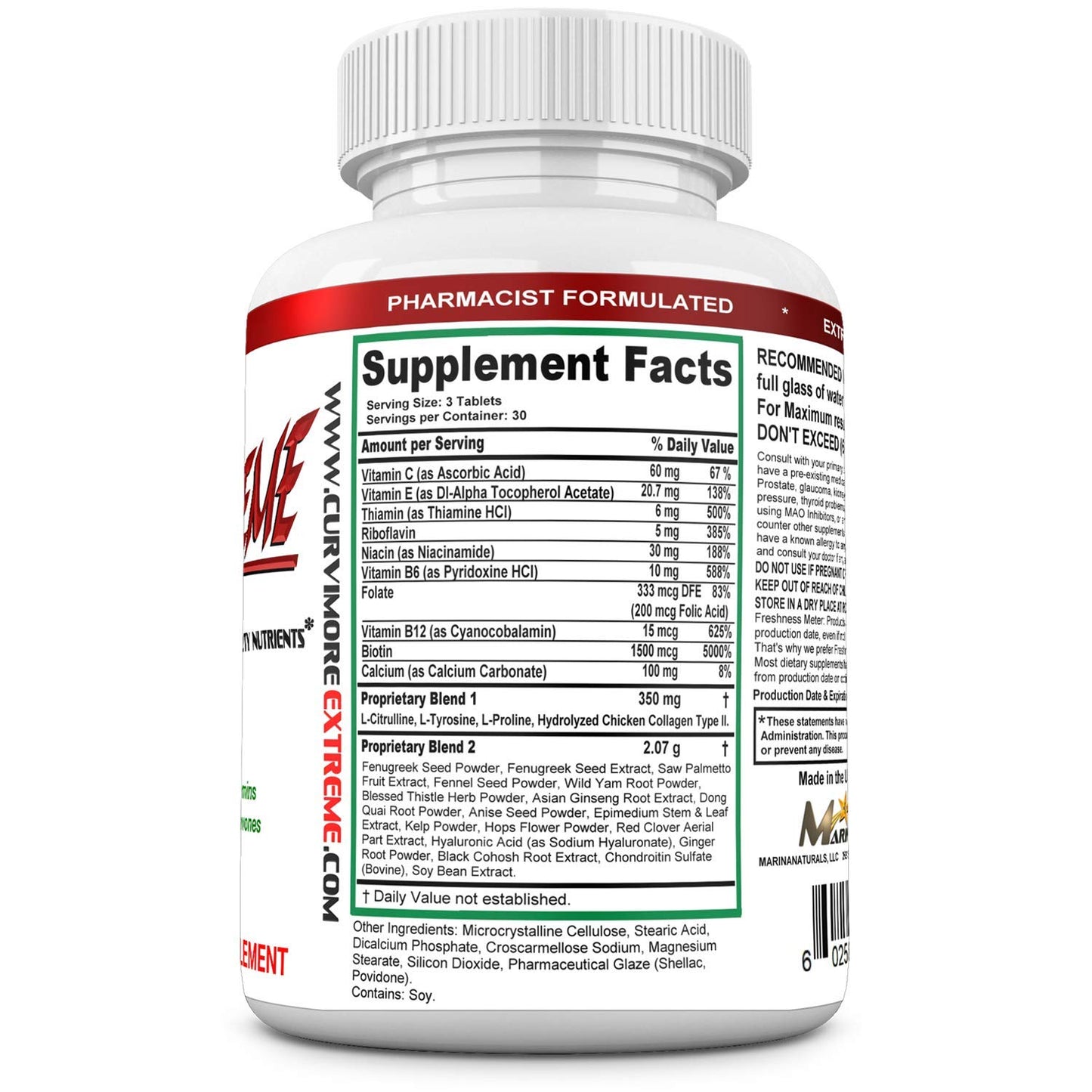 EXTREMELY NATURALS CURVIMORE Extreme 5-in-1 Strength Pills for Breast & Butt Enhancement, Lip Plumping & Skin Tightening, 90 Tablets