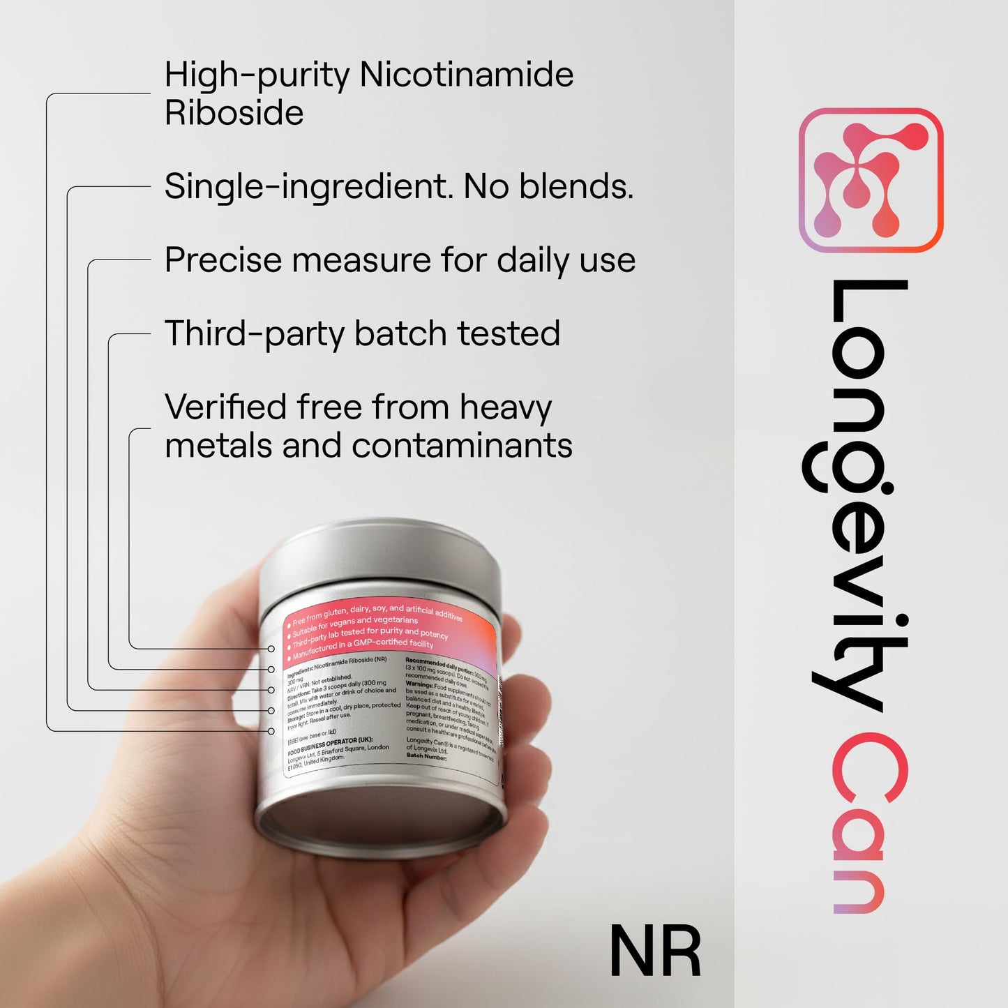 Longevity Can Nicotinamide Riboside Chloride Powder 1.76 oz