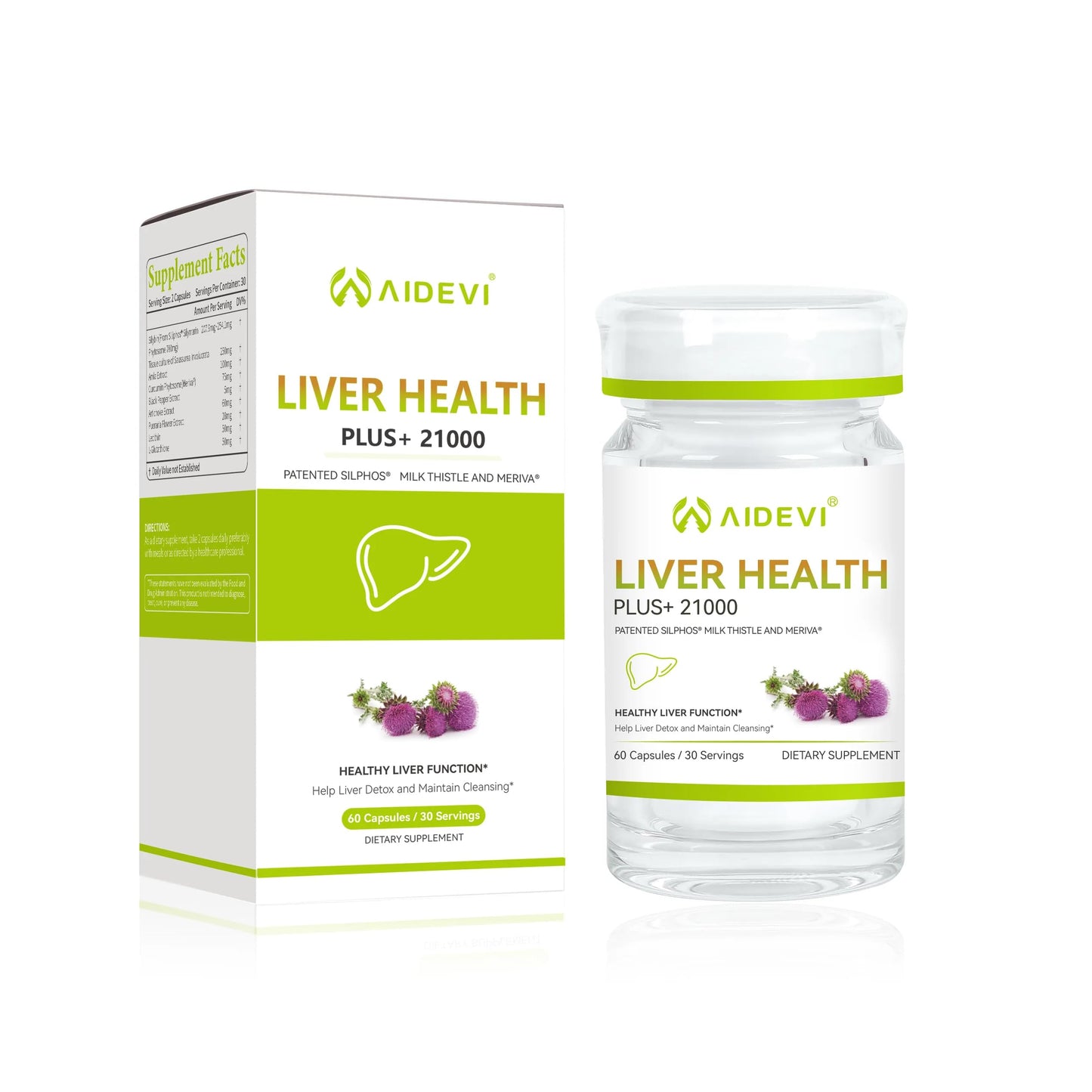 AIDEVI Liver Health Plus 21000 Supplement Support Milk Thistle 60 Capsules
