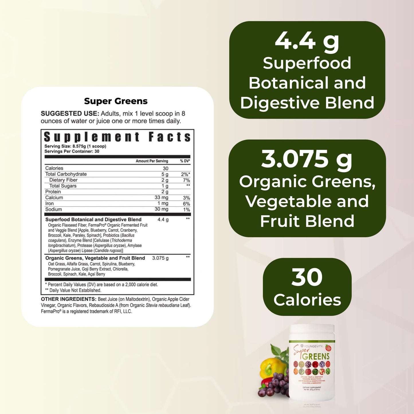 Youngevity Super Greens Powder 8.99 Ounce