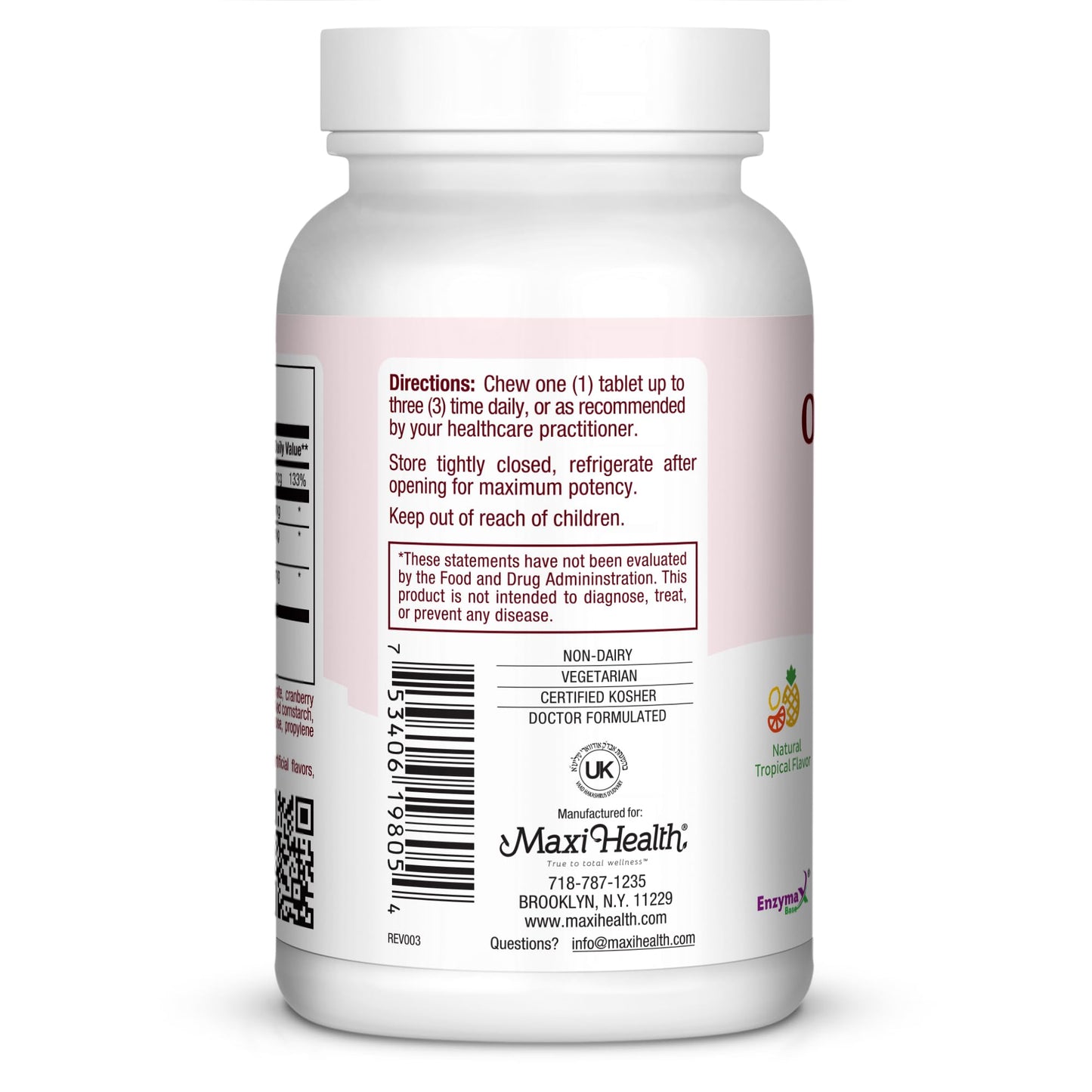 Maxi Health Yummie Oraldophilus Acidophilus Probiotics Tropical Flavor Chewable 50