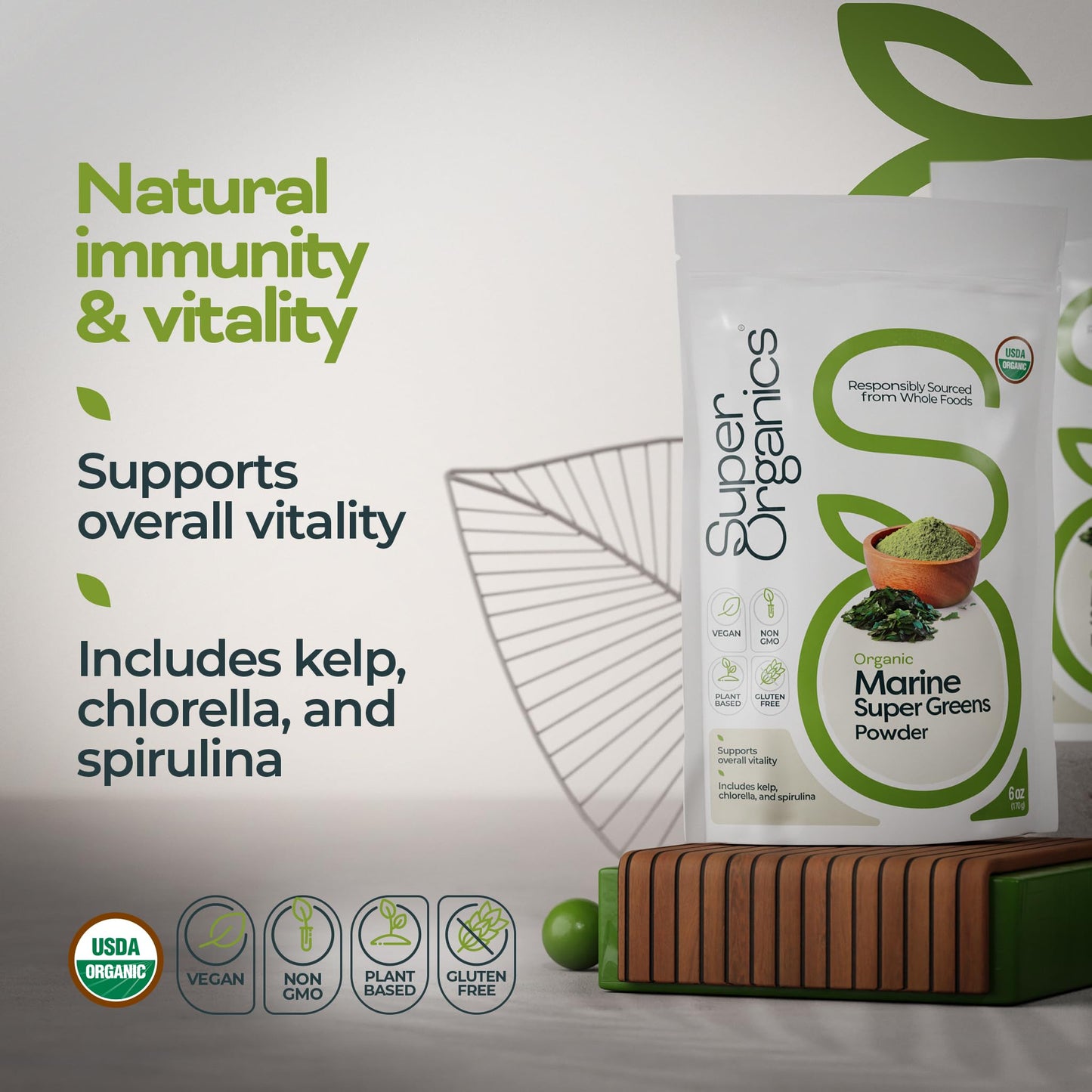 Super Organics Marine Super Greens Powder, 6 oz