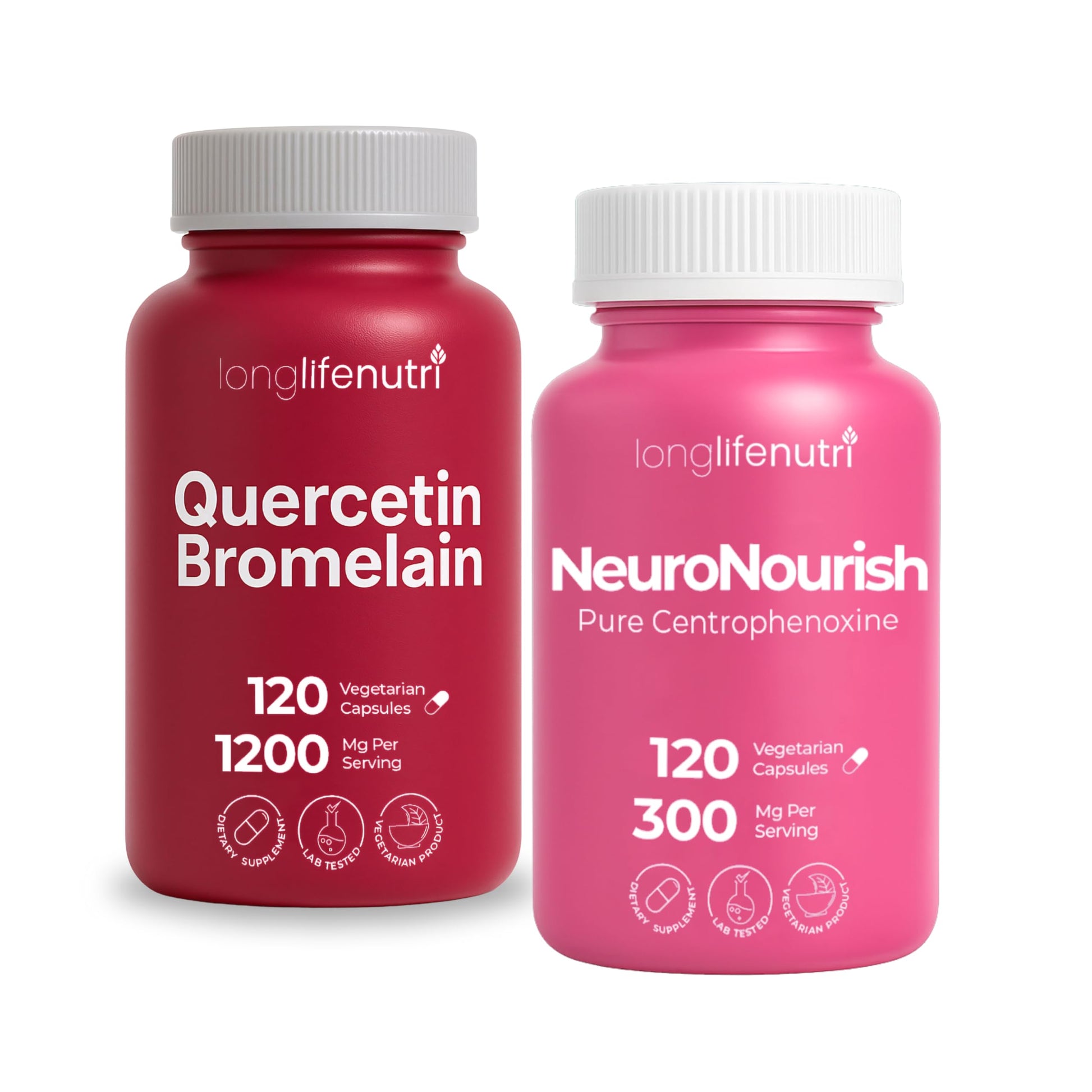 LongLifeNutri Quercetin 1000 mg with Bromelain 200 mg & Centrophenoxine 300 mg, Vegan Capsules, 240 Count
