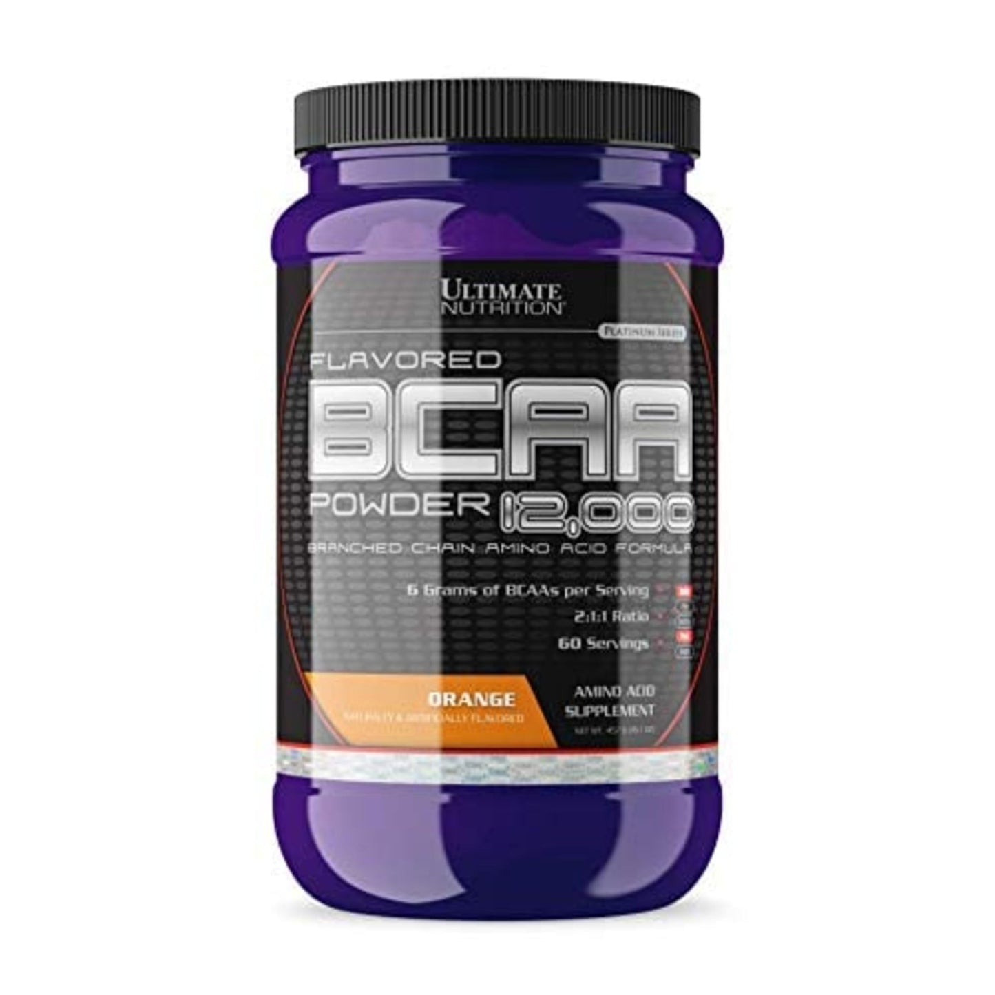 Ultimate Nutrition Flavored BCAA Powder 12000 Branched-Chain Post-Workout Amino Acid Supplement, Caffeine-Free with 3g Leucine, 1.5g Valine, 1.5g Isoleucine - Orange, 60 Servings