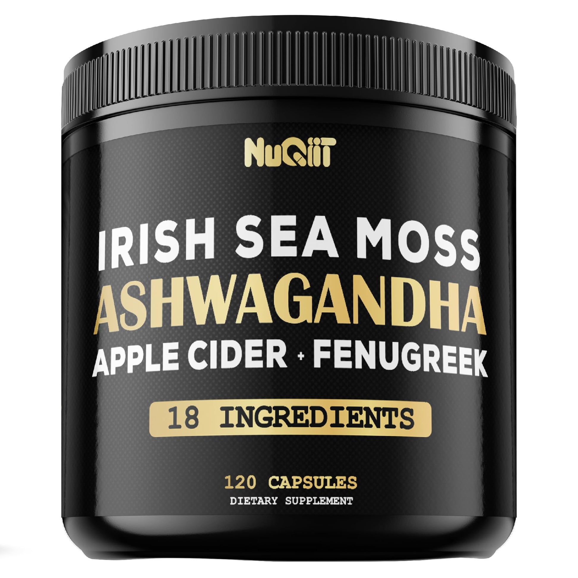 NUQIIT Organic Ashwangdha Capsules with Irish Sea Moss Apple Cider Vinegar & More, 120 Vegan Capsules