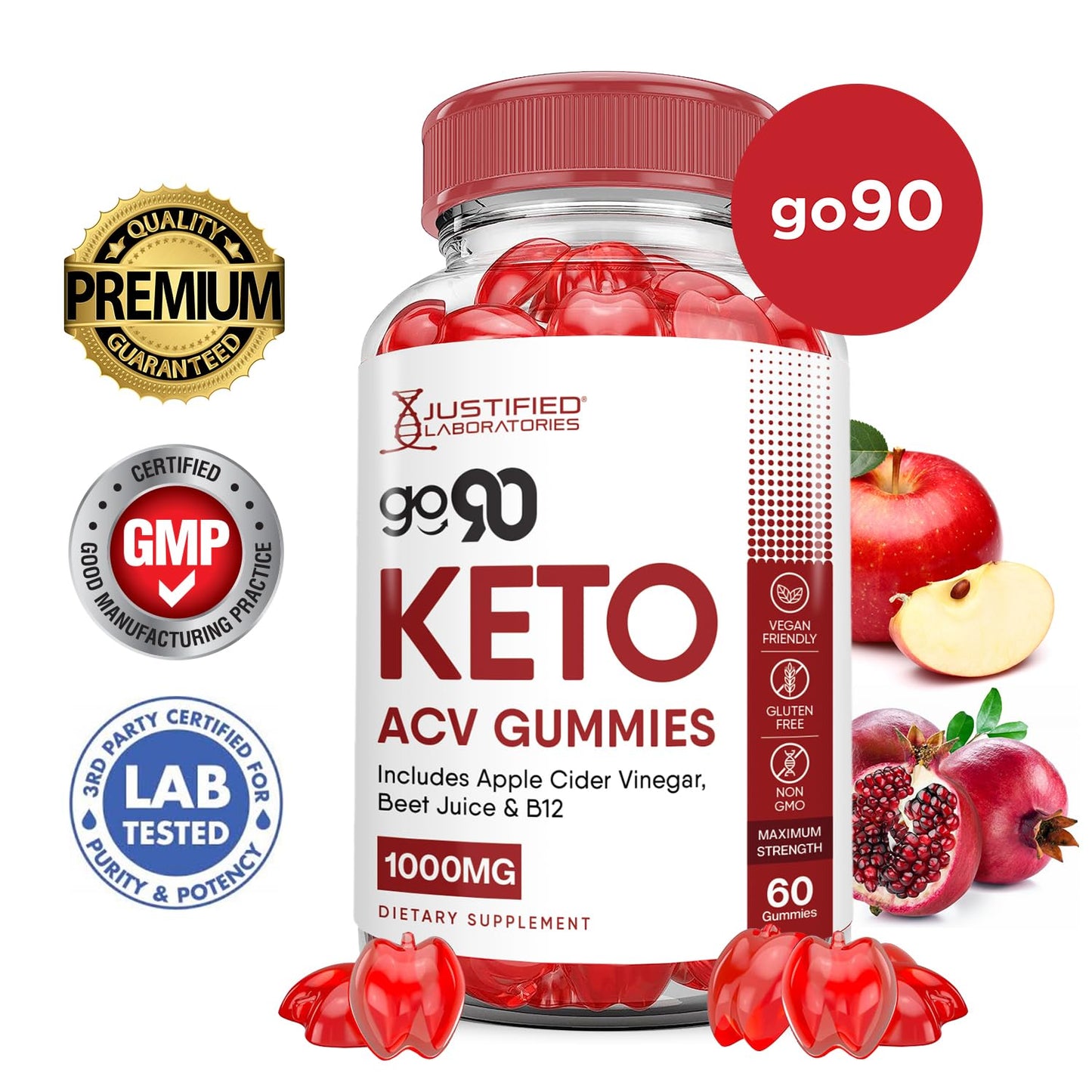 Justified Laboratories Go 90 Keto ACV Gummies Advanced Formula 1000MG, 120 Gummies