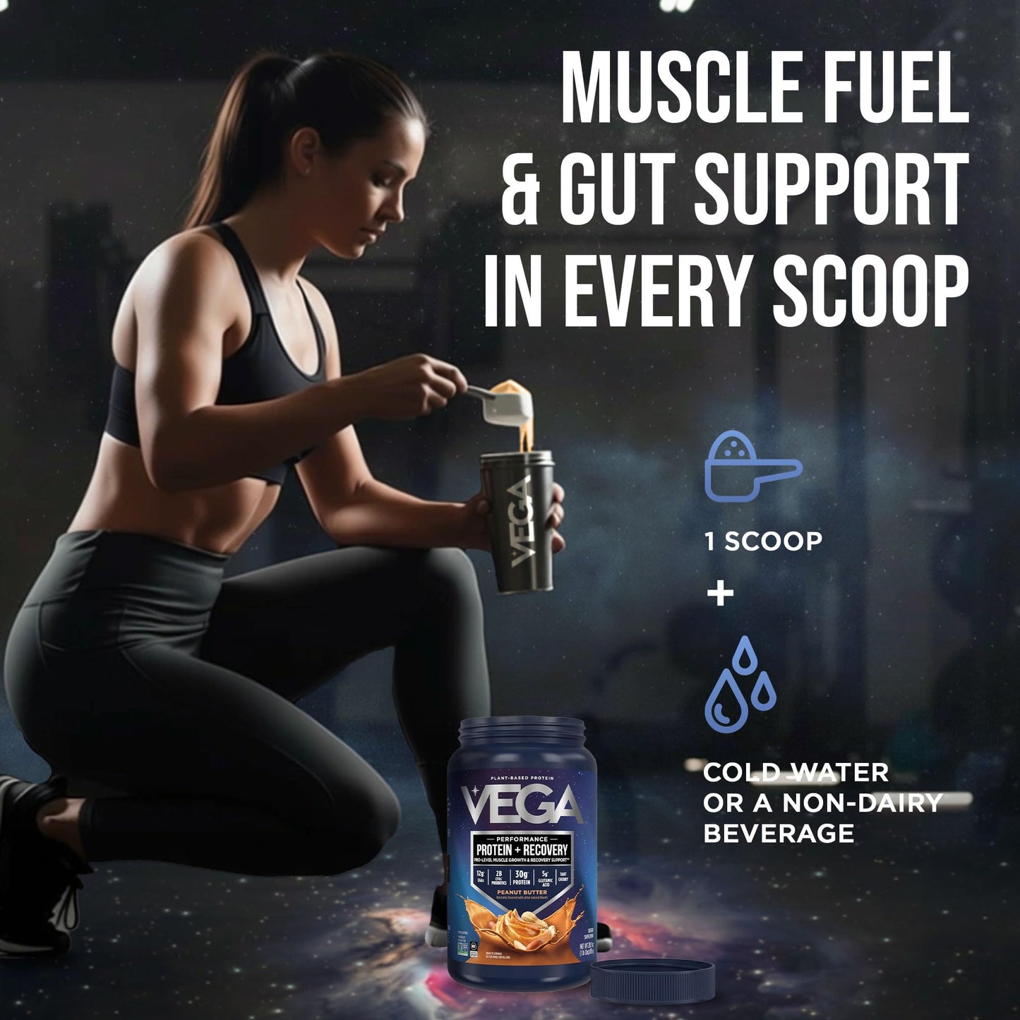 Vega Protein + Recovery Protein Powder, Peanut Butter, 28.8 oz