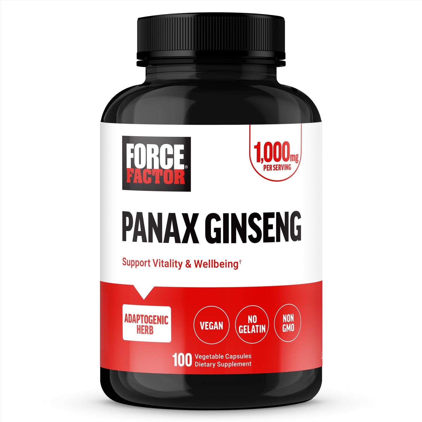 Force Factor Panax Ginseng Adaptogenic Korean Ginseng Supplement Capsules, 100 Count