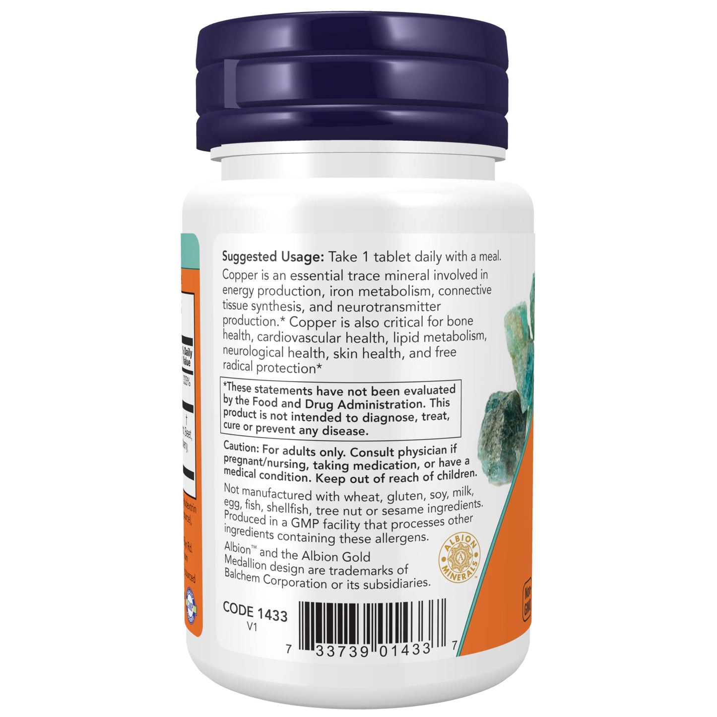 NOW Foods Copper Glycinate with Albion Copper 3 mg Tablets 120 Count