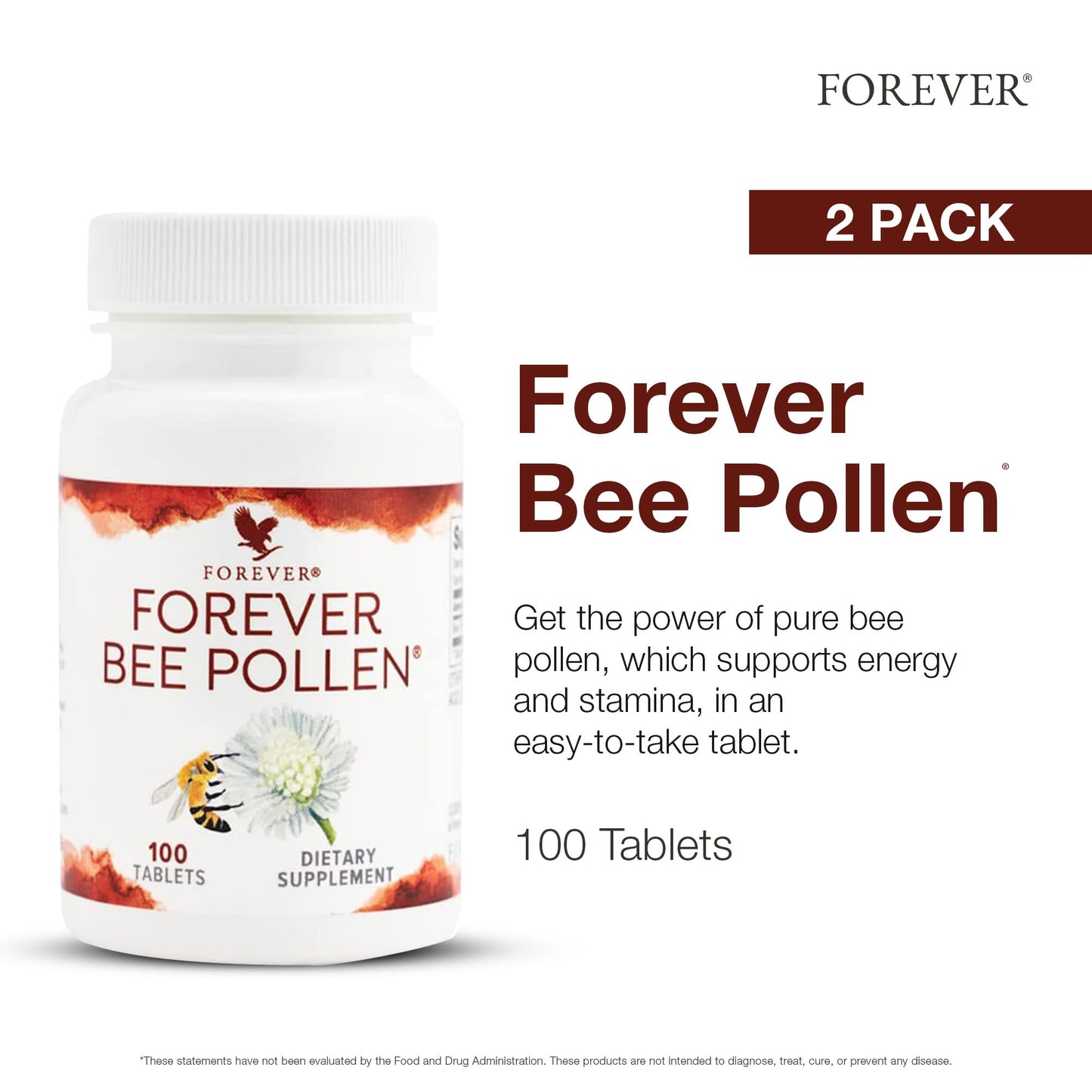 Forever Living Products Bee Pollen Tablets, 100 Count (Pack of 2)