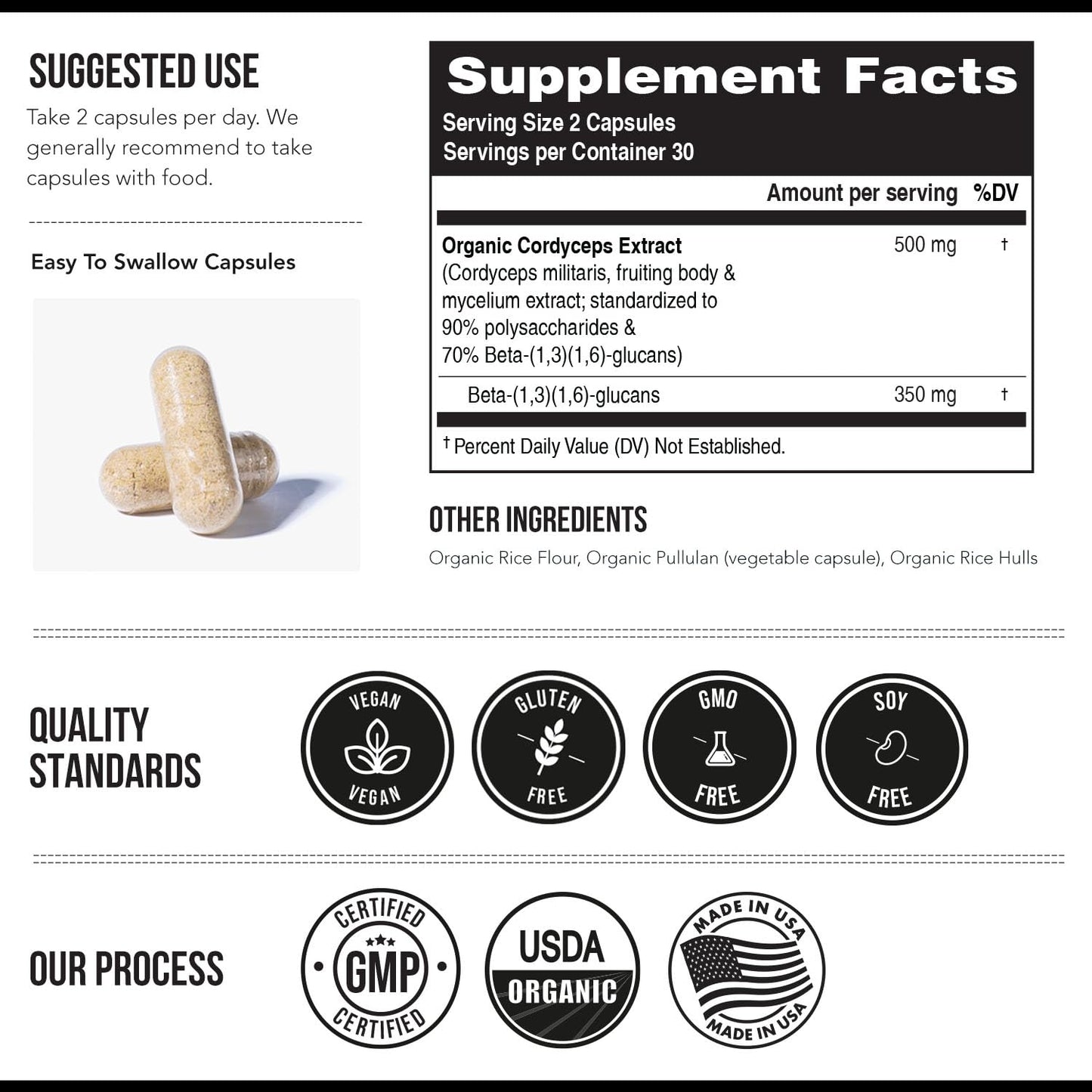 Triquetra Health Organic Cordyceps Mushroom Extract Capsules, 60 Count