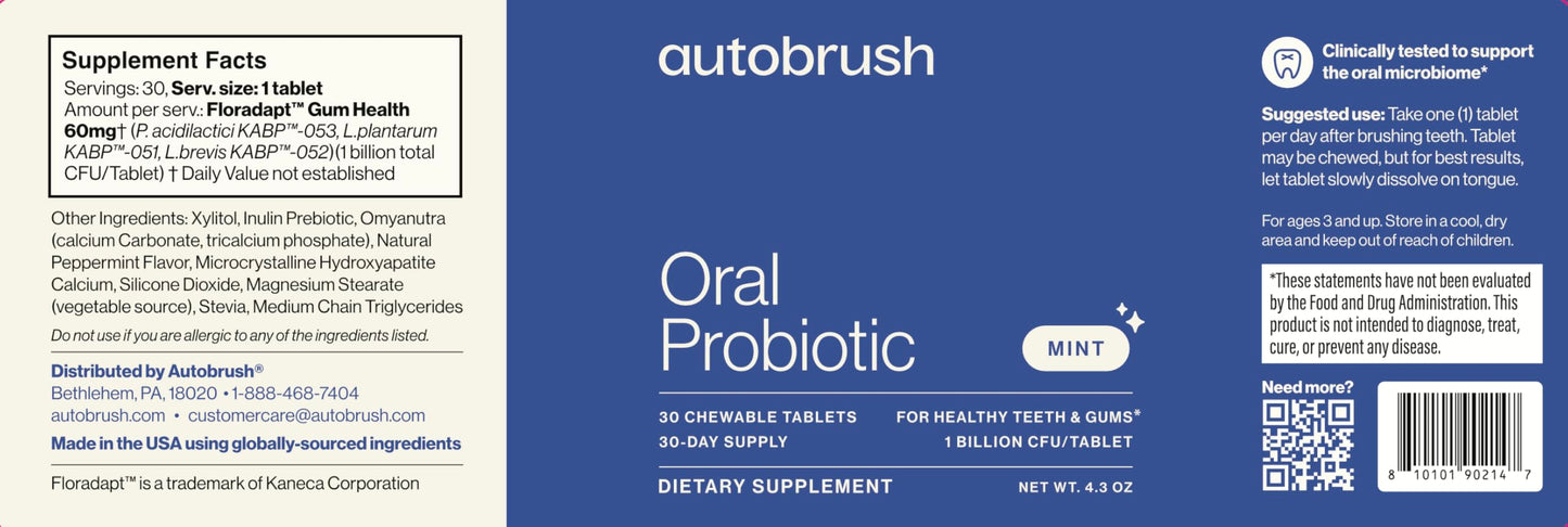autobrush Adults Oral-Care Slow Dissolve Probiotic Tablets Chewable 30 Count