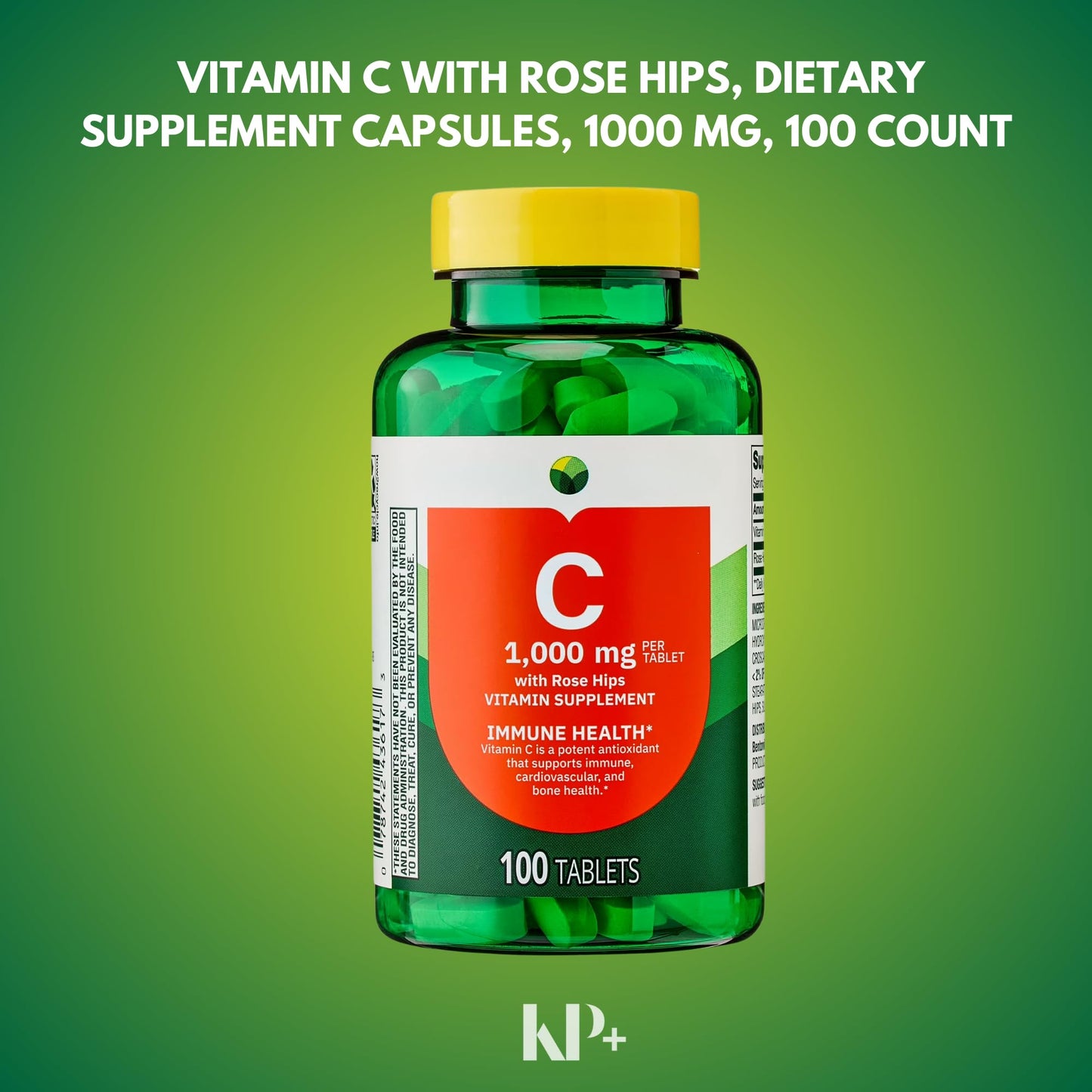 KP+ Vitamin C 1000 mg with Rose HIPS Immune Support Tablets, 200 Tablets