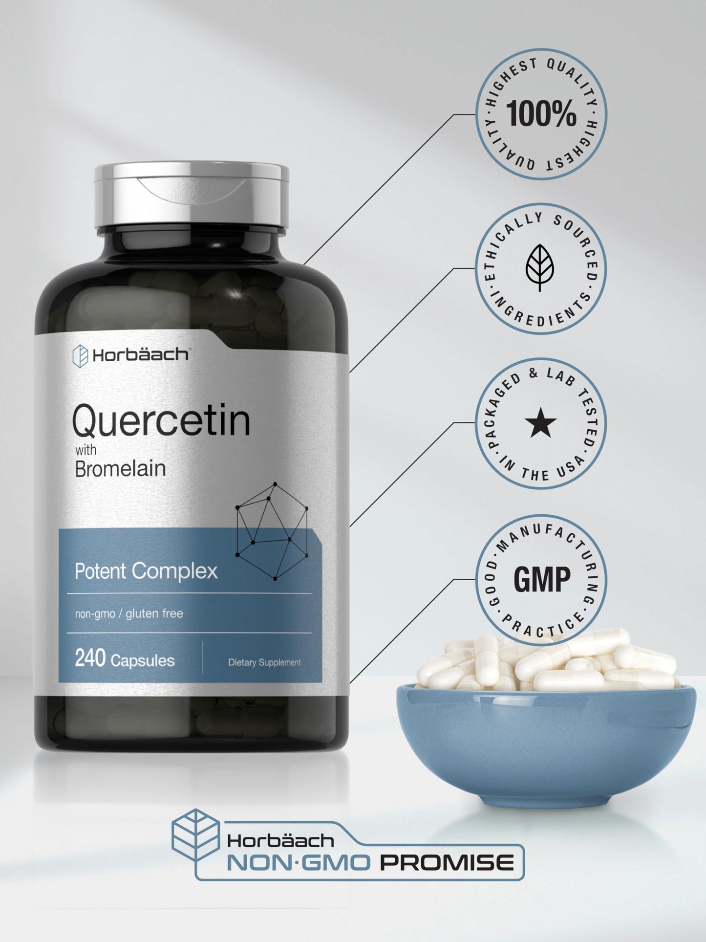 Horbäach Quercetin with Bromelain Supplement Capsule, 240 Count