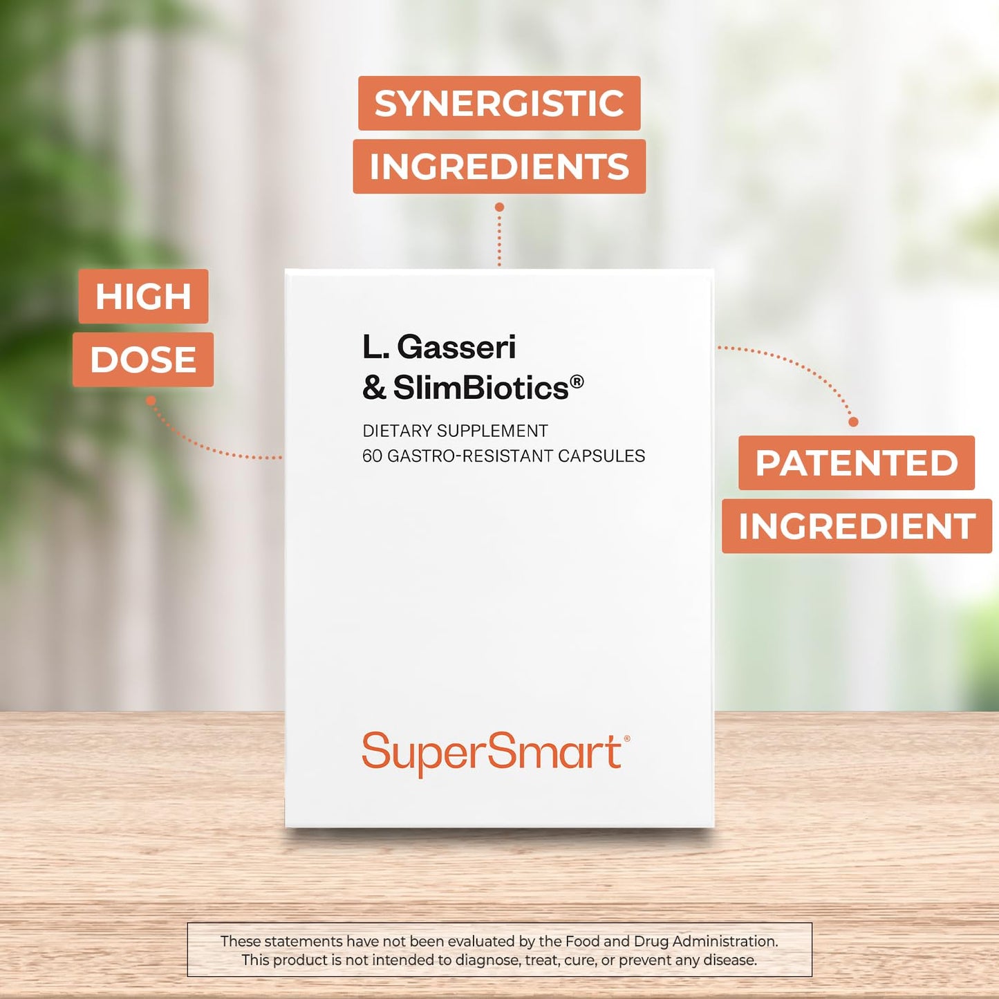 Supersmart L. Gasseri & SlimBiotics (Advanced Formula) Probiotic Supplement Gastro-Resistant Capsules, 60 Capsules
