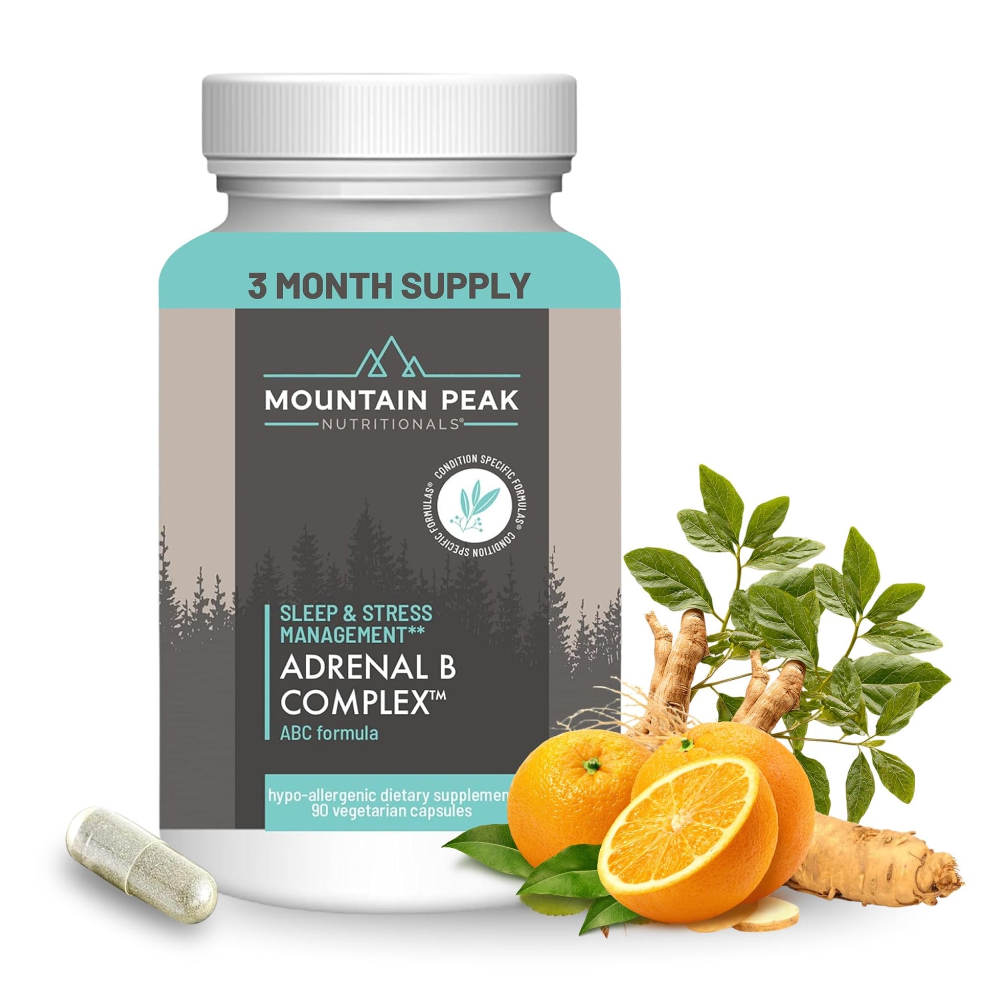 Mountain Peak Nutritionals Adrenal B Complex with Ashwagandha, B6 and B12, 90 Capsules