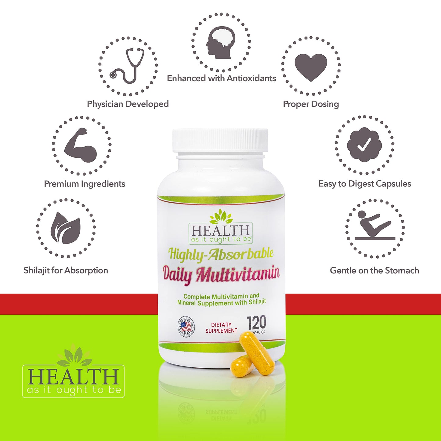 Health As It Ought To Be HAIOTB Highly-Absorbable Daily Multivitamin Capsules 120 Count