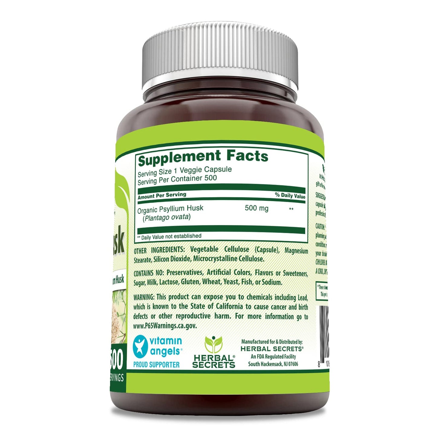 Herbal Secrets Psyllium Husk Supplement Capsules 500 Capsules