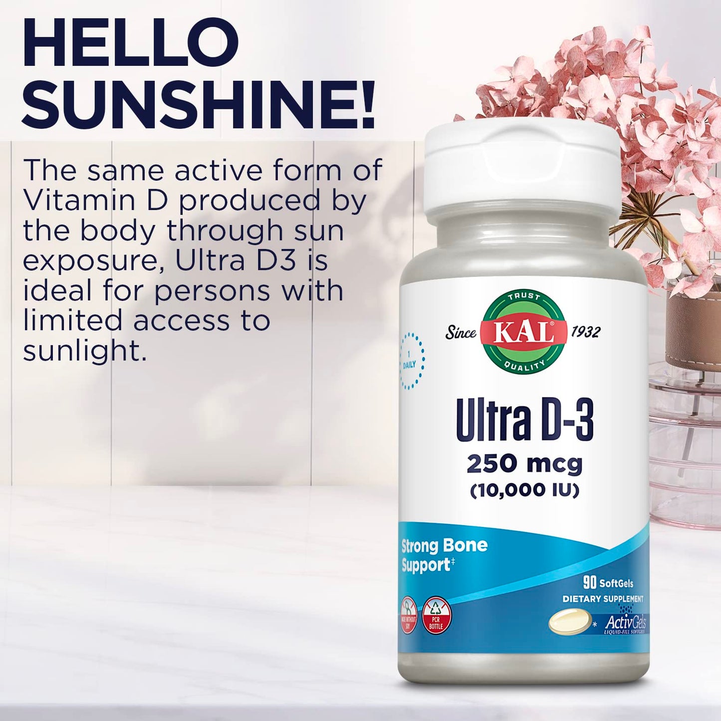KAL Ultra Vitamin D3 10000 IU Softgels, 90 Softgels
