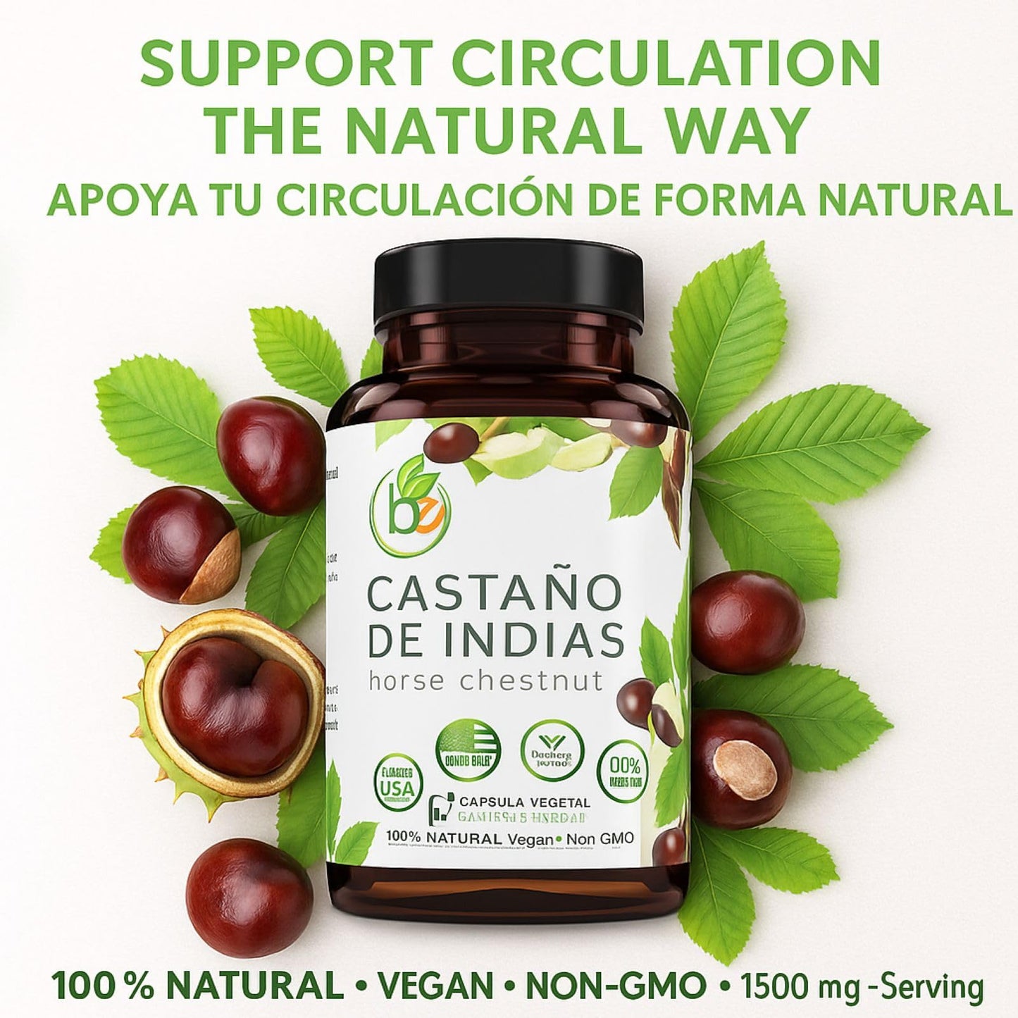B-Experts Castaño De Indias (Horse Chestnut) Capsules 1500 mg per Serving, 90 Veggie Caps, 1 Count