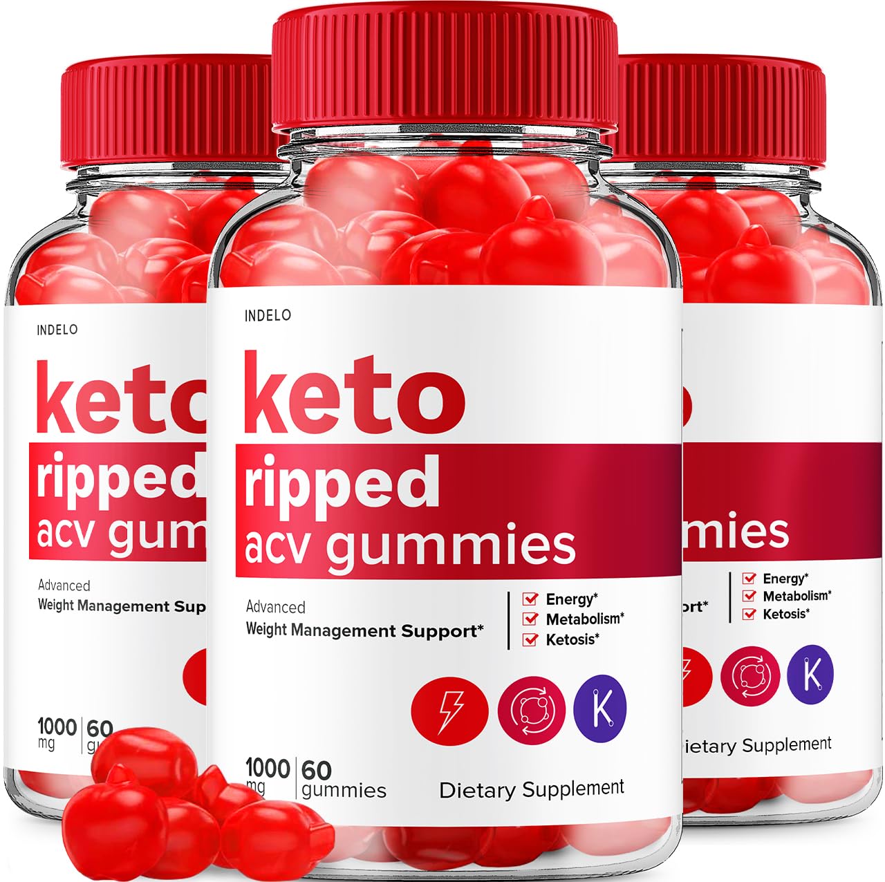 Indelo Keto Ripped ACV Gummies - Advanced Ripped Keto + ACV Weight Management, Apple Cider Vinegar, Extra Strength, 180 Gummies