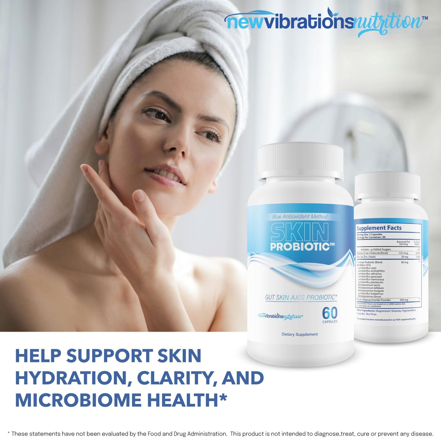 New Vibrations Nutrition Skin Probiotic Capsule, 60 Count