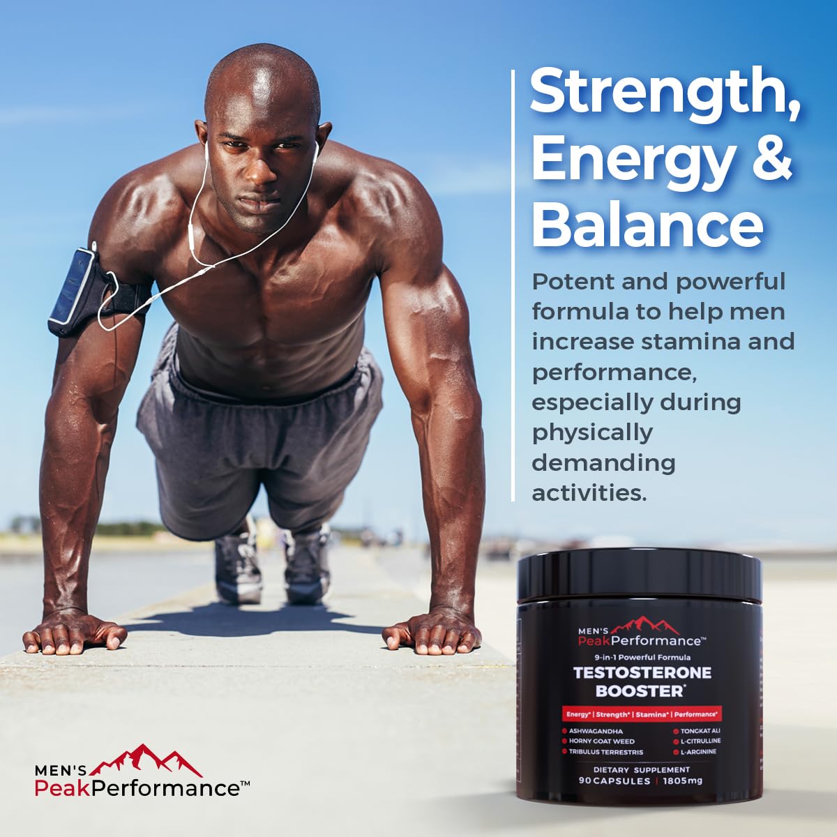MEN'S PeakPerformance Testosterone Booster Supplement for Men 90 Capsules
