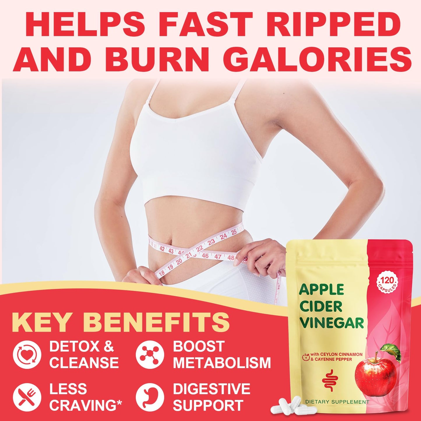 Yerhove Apple Cider Vinegar Capsules with Mother, ACV with Organic Cayenne Pepper & Ceylon Cinnamon, Inulin & Probiotics, 120 Capsules