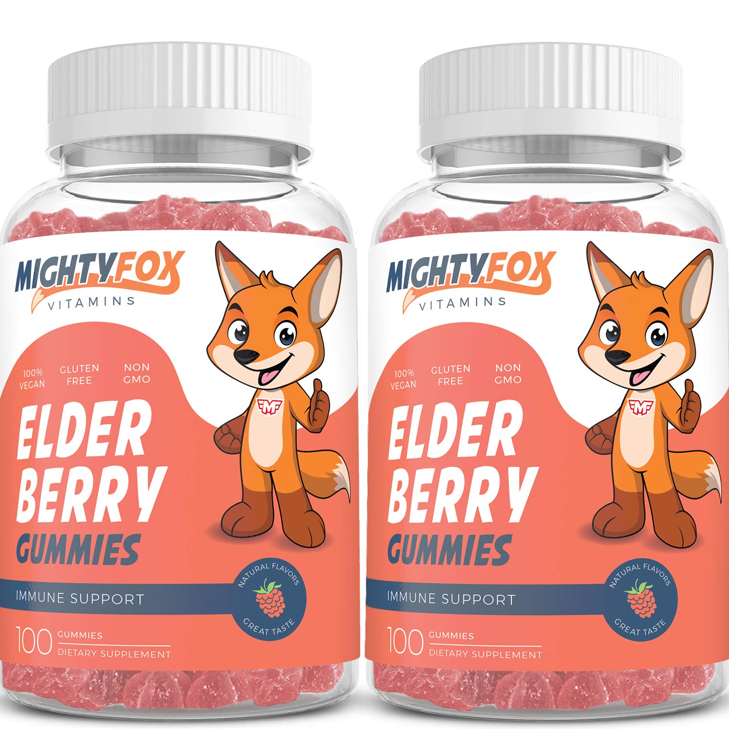 MIGHTY FOX VITAMINS Elderberry Gummies for Kids with Sambucus, Echinacea, Propolis and Vitamin C, 100 Count