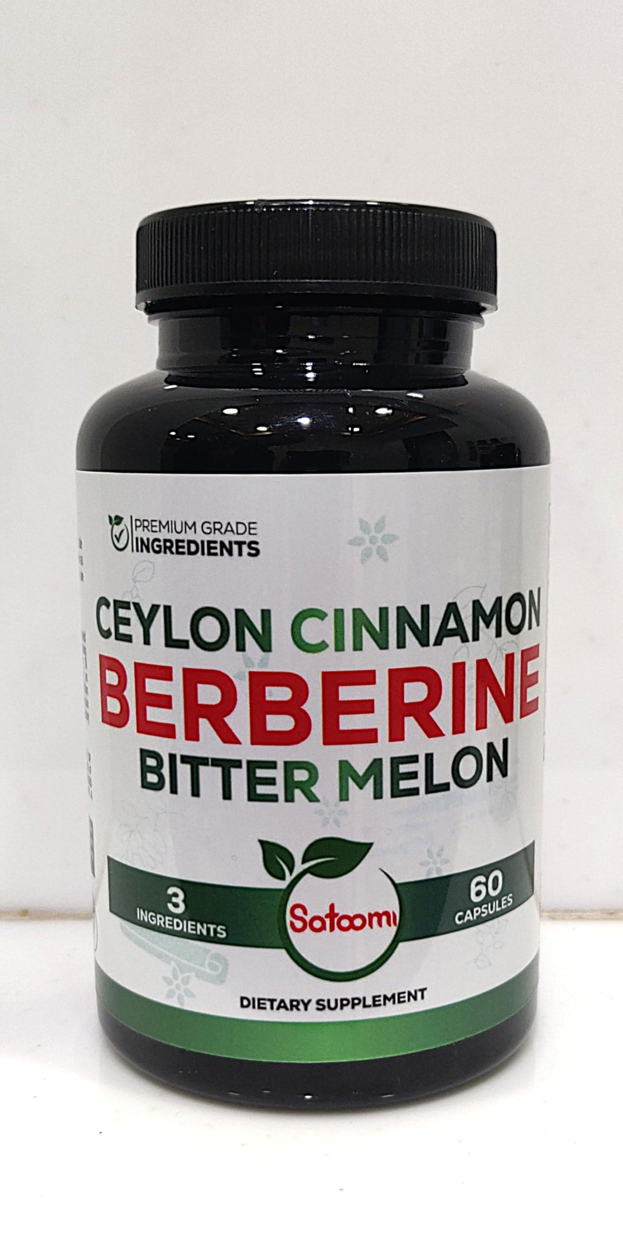 Satoomi Berberine Supplement with Organic Ceylon Cinnamon Bark & Bitter Melon - 3in1, 60 Vegan Capsules