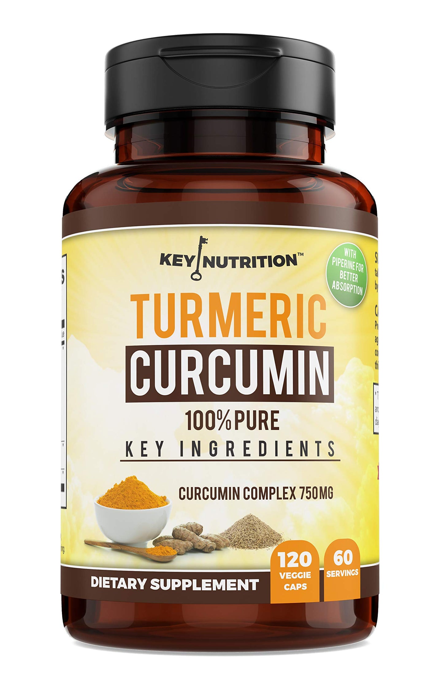 Key Nutrition Turmeric Curcumin Complex with Piperine, 120 Capsules