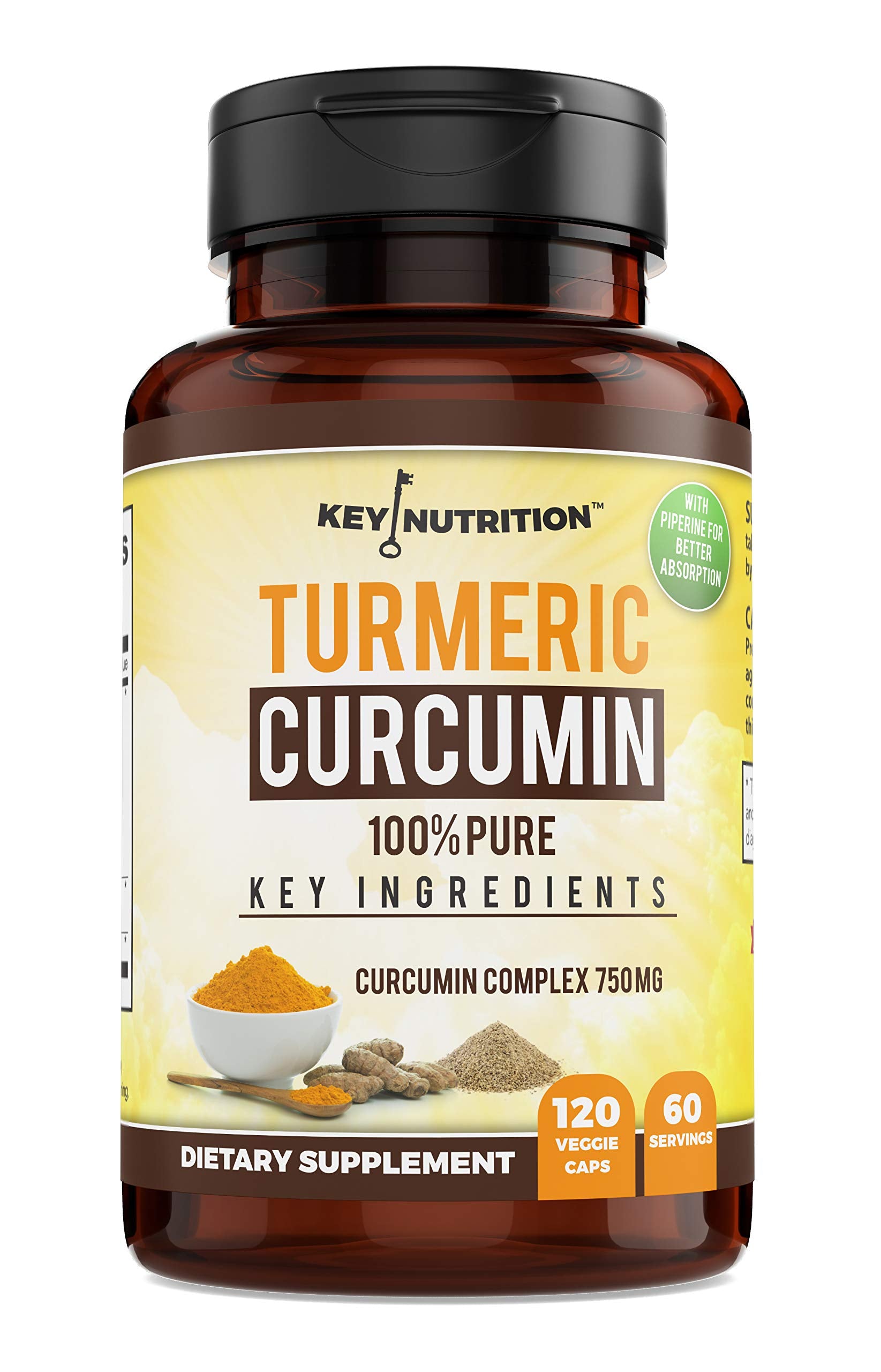 Key Nutrition Turmeric Curcumin Complex with Piperine, 120 Capsules